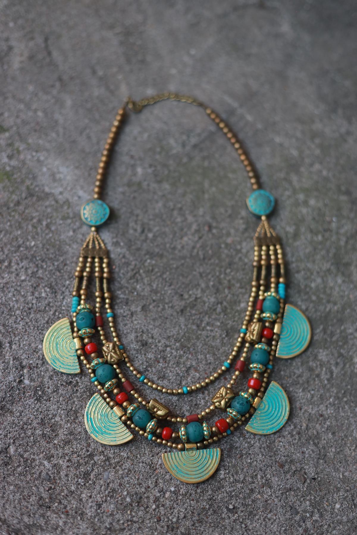 Geometric Antique Piece Detailed Multi Design Necklace
