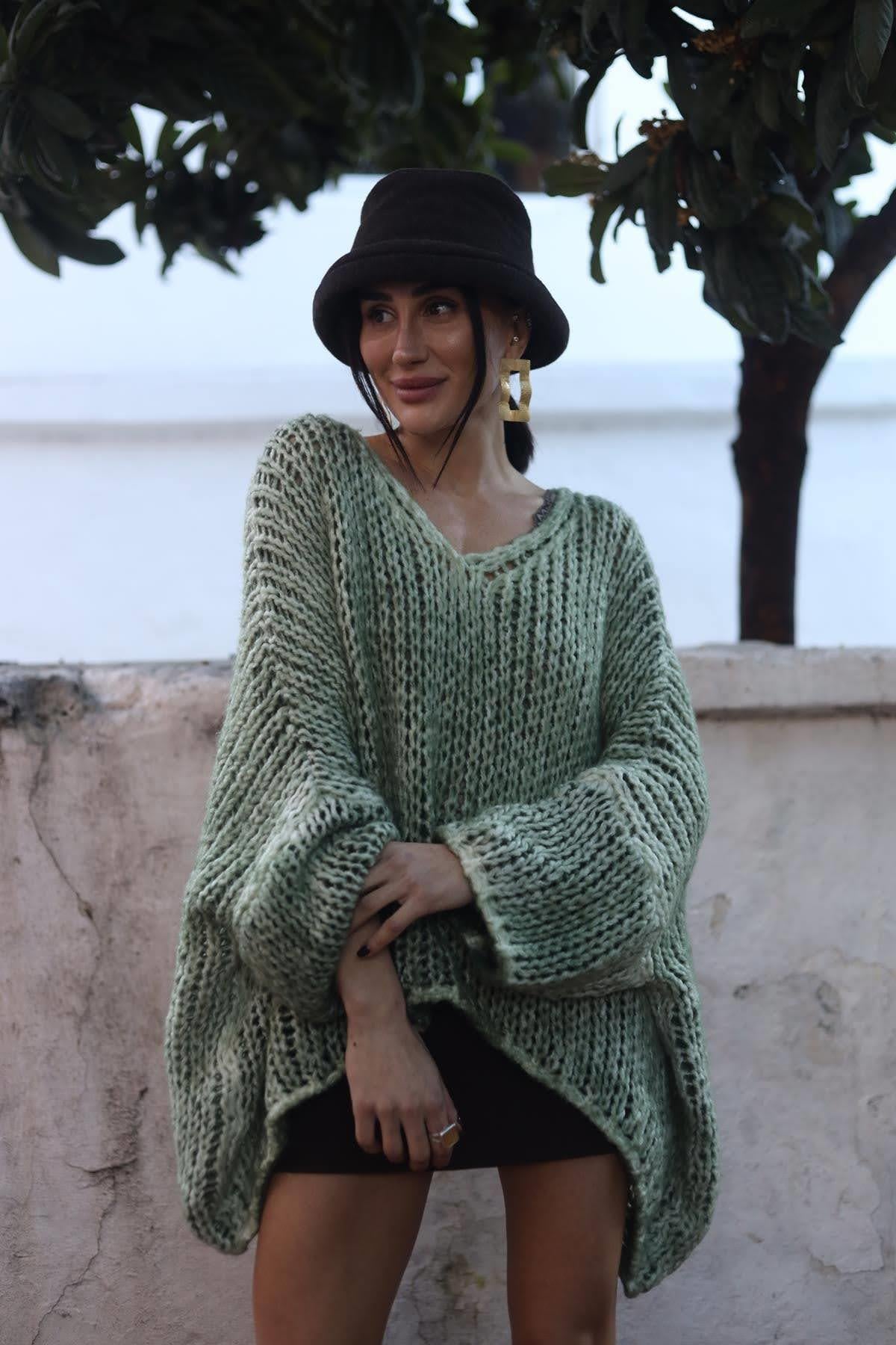 Mint Green Openwork Oversize Pullover