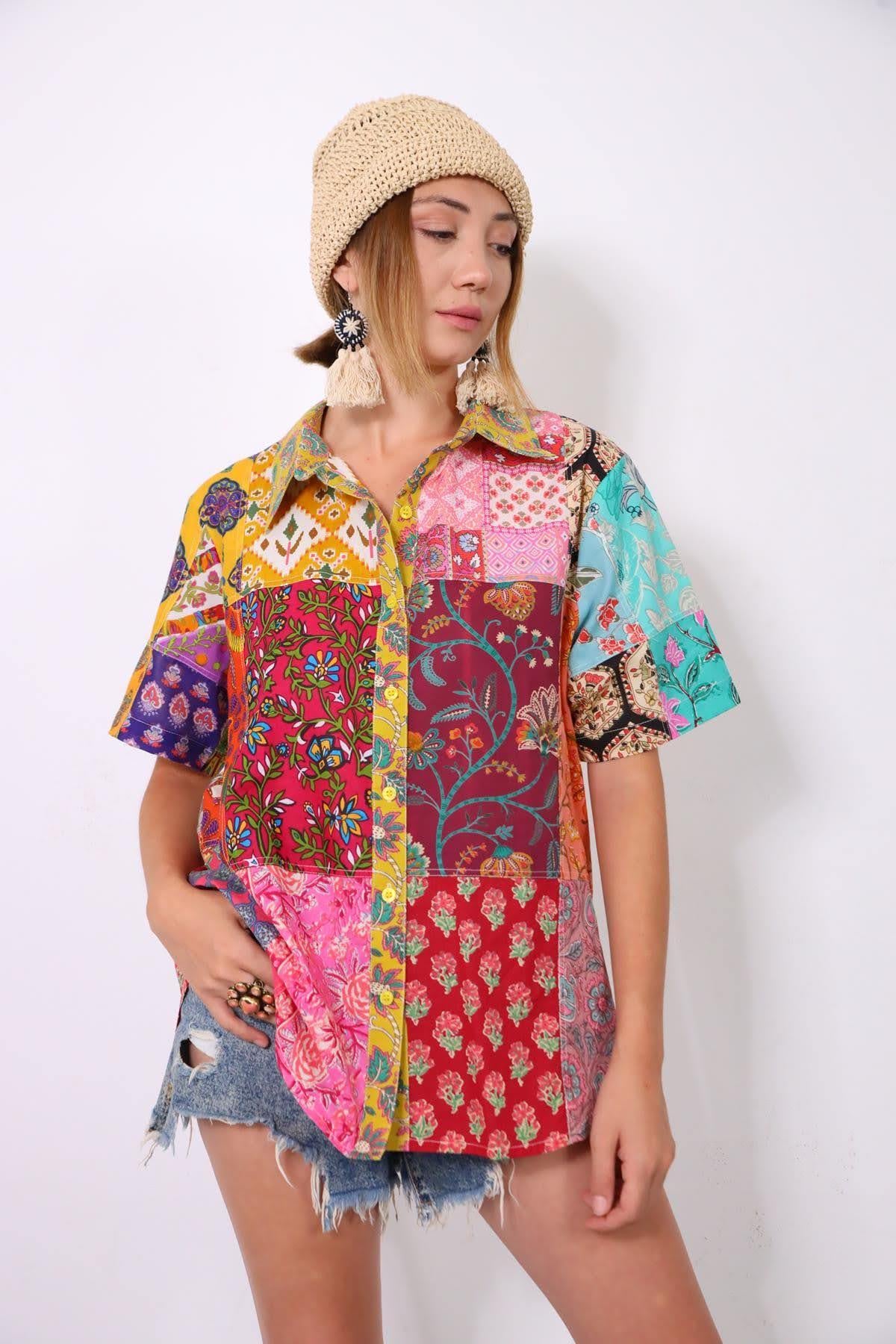 Patchwork Yakalı Gömlek - Şaman Butik Patchwork Yakalı Gömlek