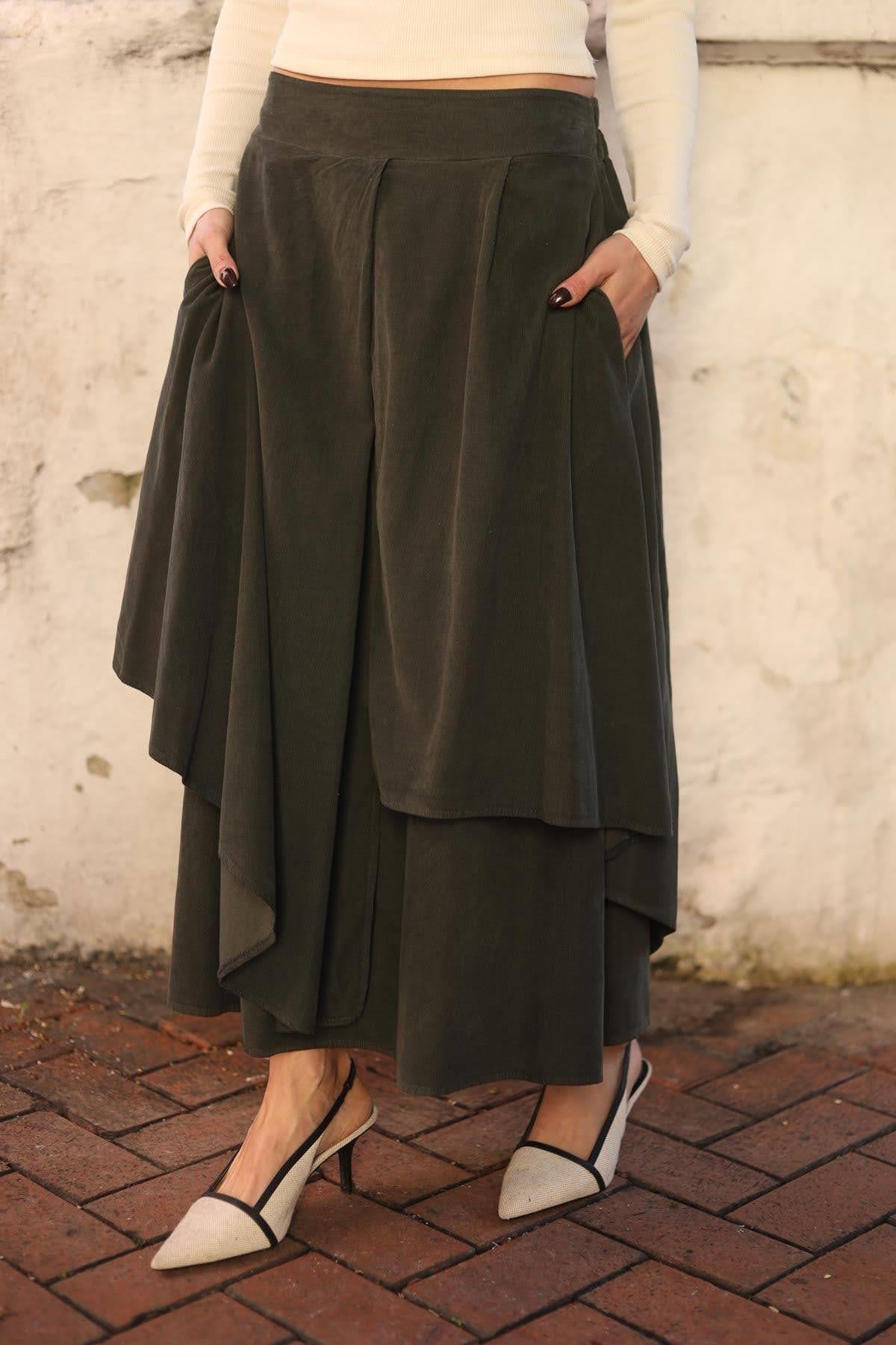 Haki Kat Kat Kadife Etek