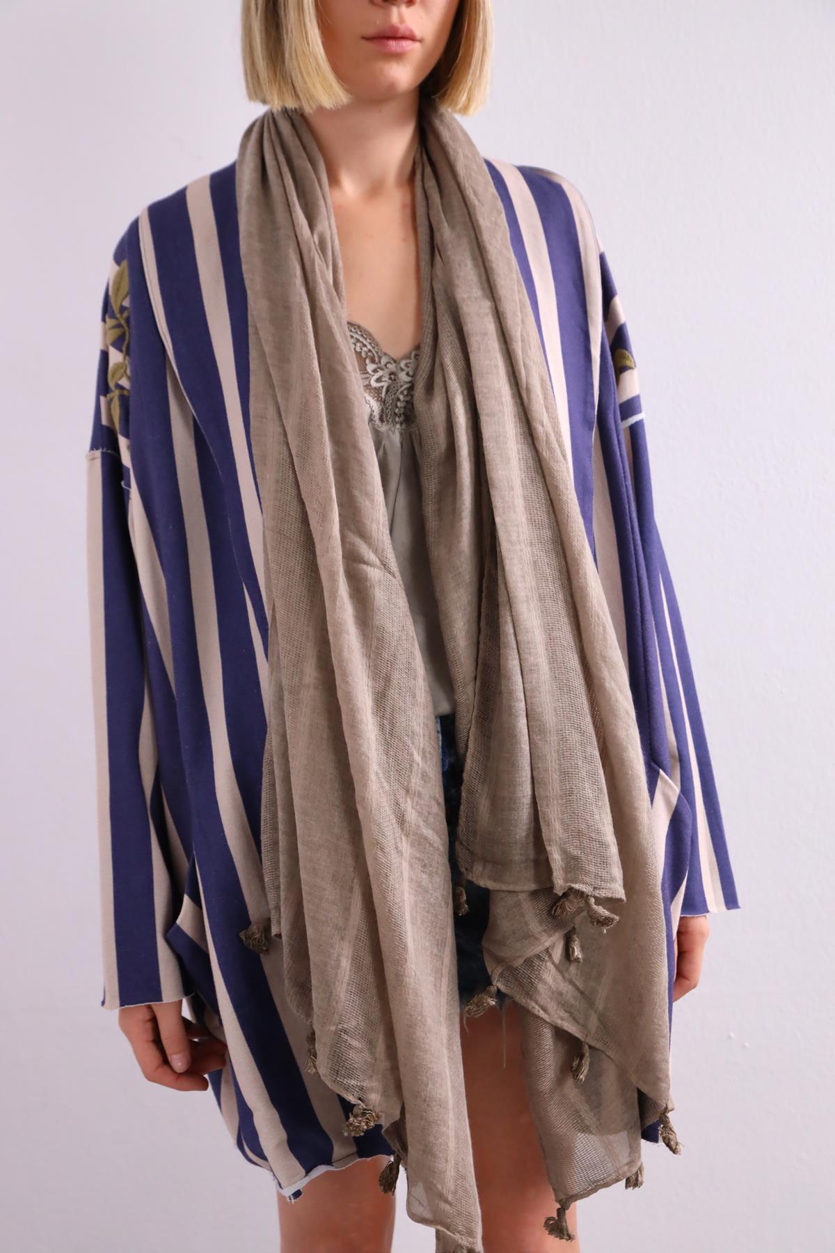 Vizon Rengi Fileli Şal - Şaman Butik Vizon Rengi Fileli Şal