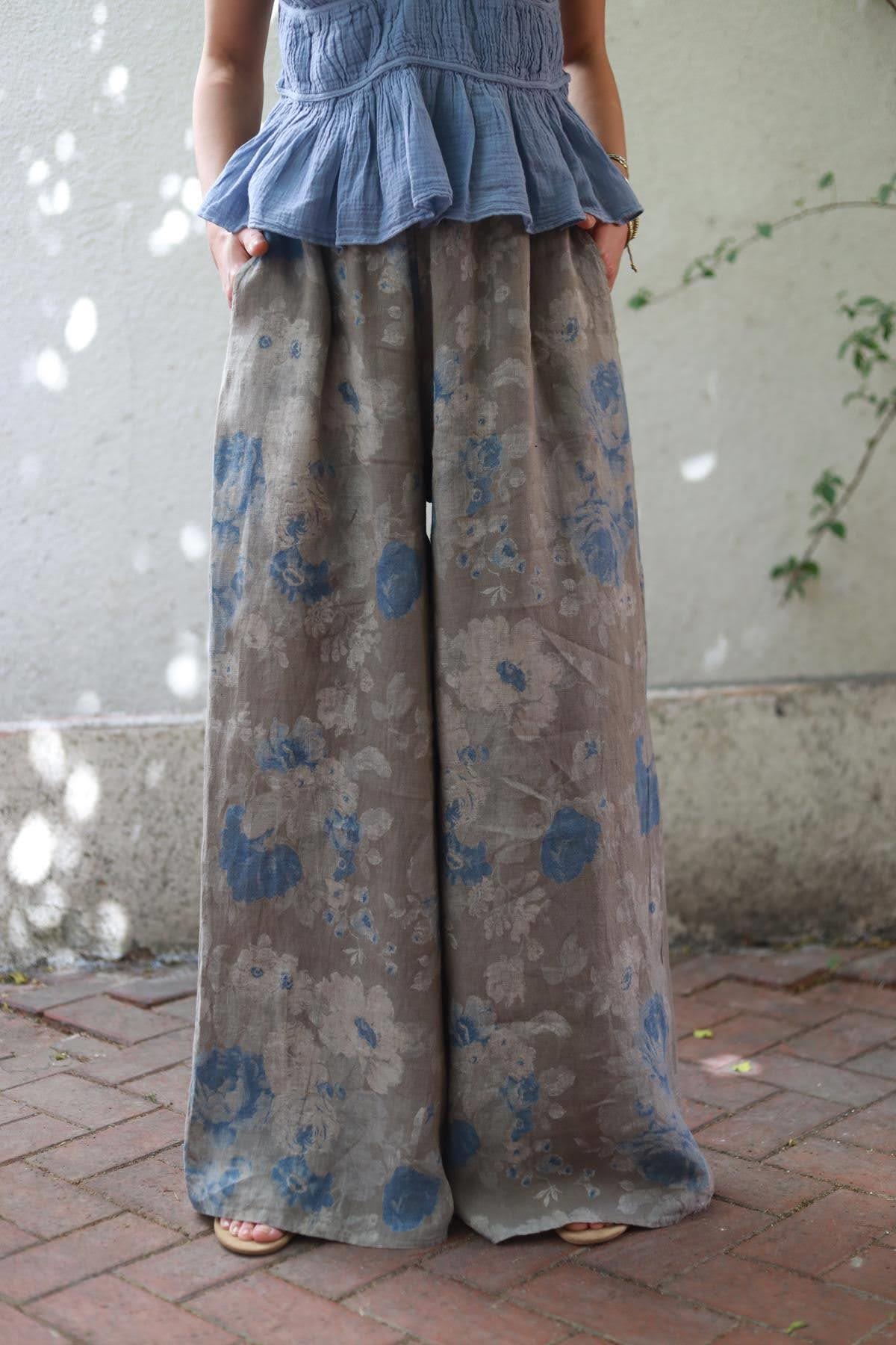 Mink Color Floral Patterned Elastic Waist Asena Pants