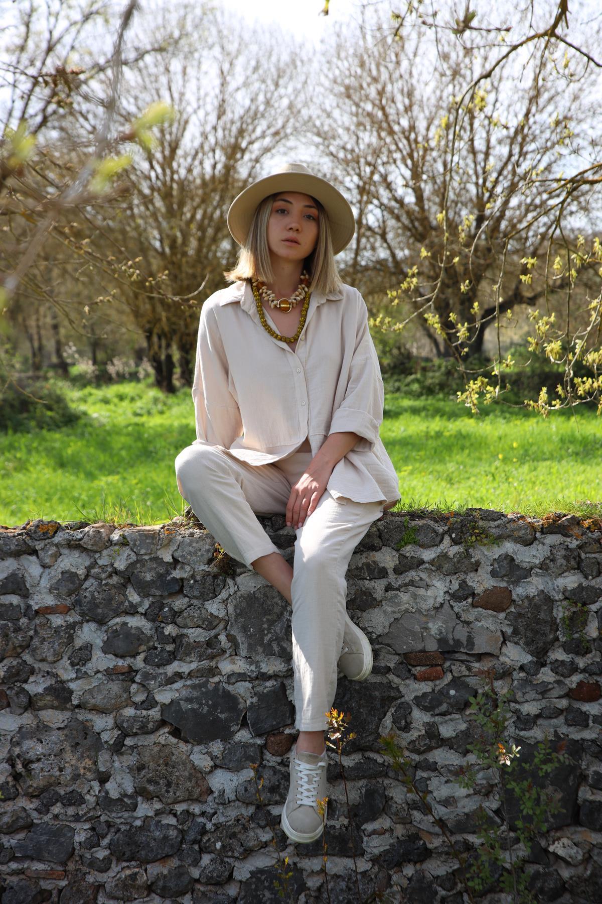 Taş Rengi Gömlek ve Pantolon Takım - Şaman Butik - Bohem Giyim ve Aksesuar | Kadın & Erkek Taş Rengi Gömlek ve Pantolon Takım