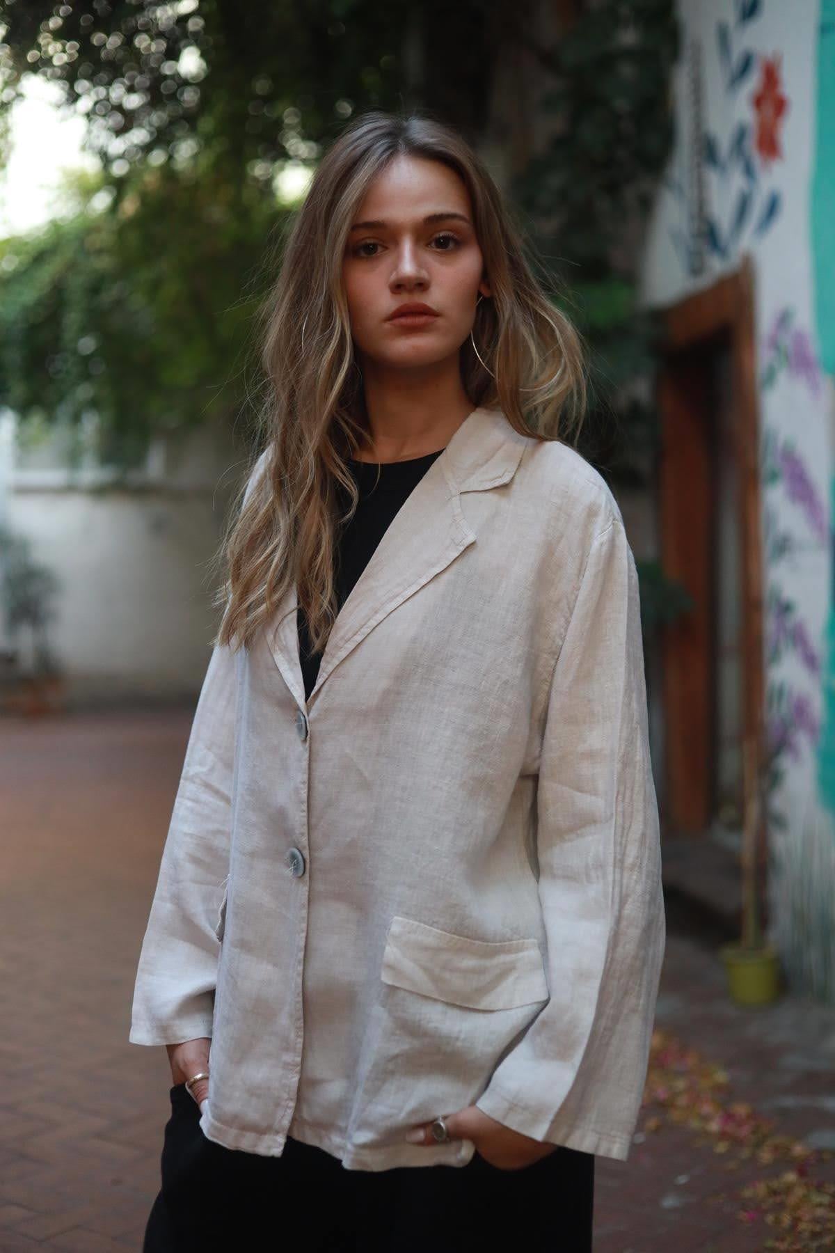 Cream Color Linen Double Button Jacket