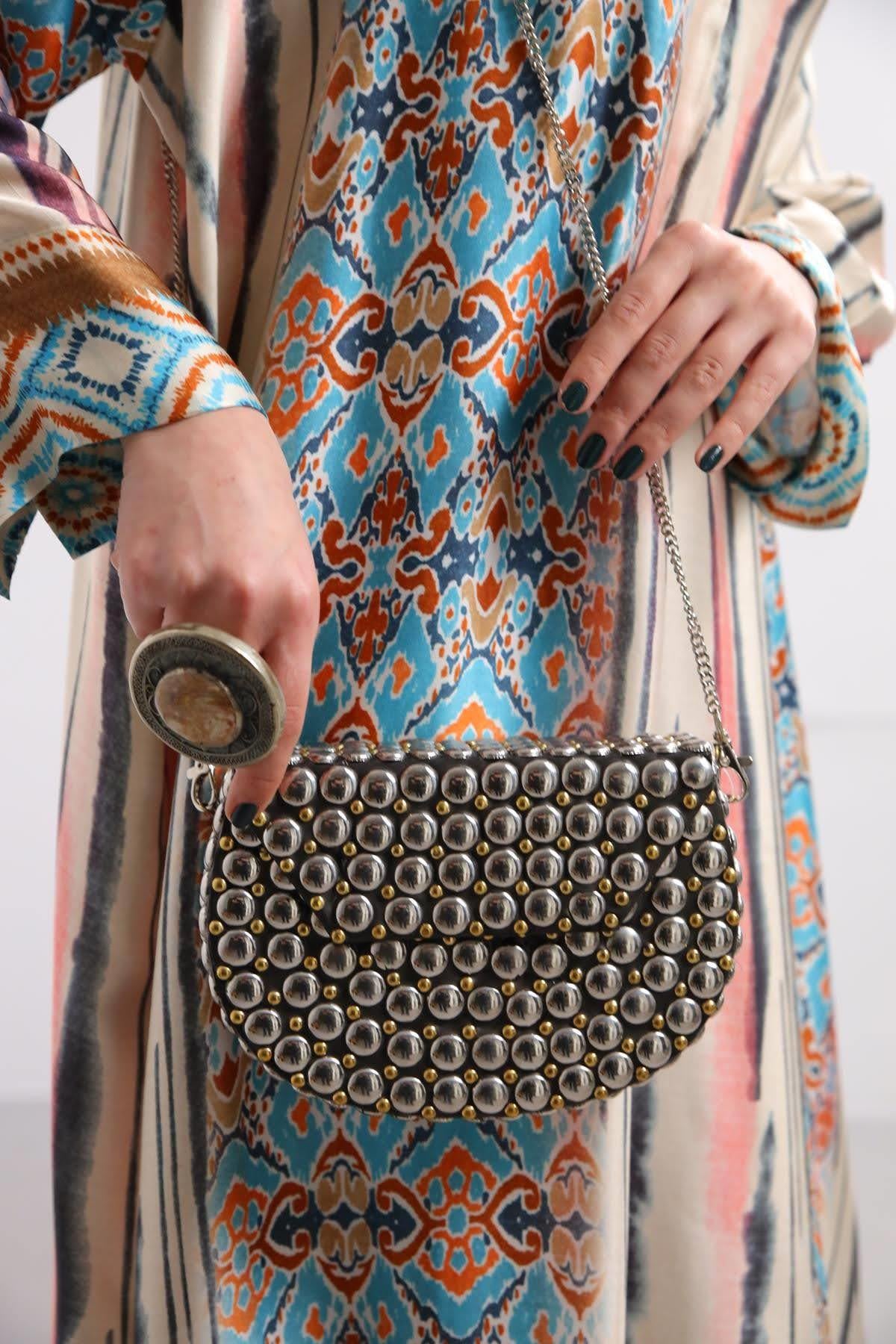 Gri Taşlı Özel Tasarım Çanta - Şaman Butik Gri Taşlı Özel Tasarım Çanta