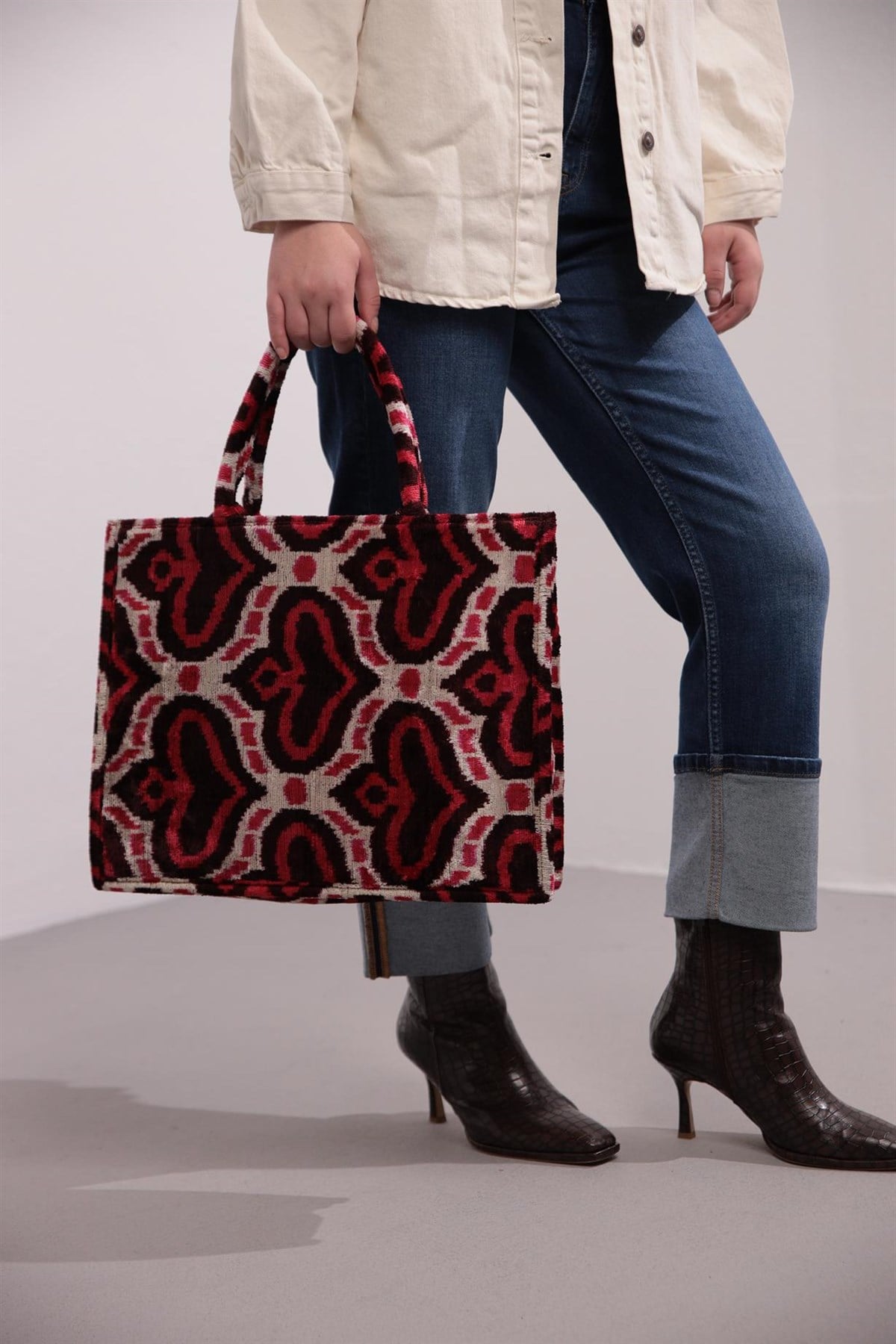 Krem Rengi Büyük İkat Çanta - Şaman Butik Krem Rengi Büyük İkat Çanta