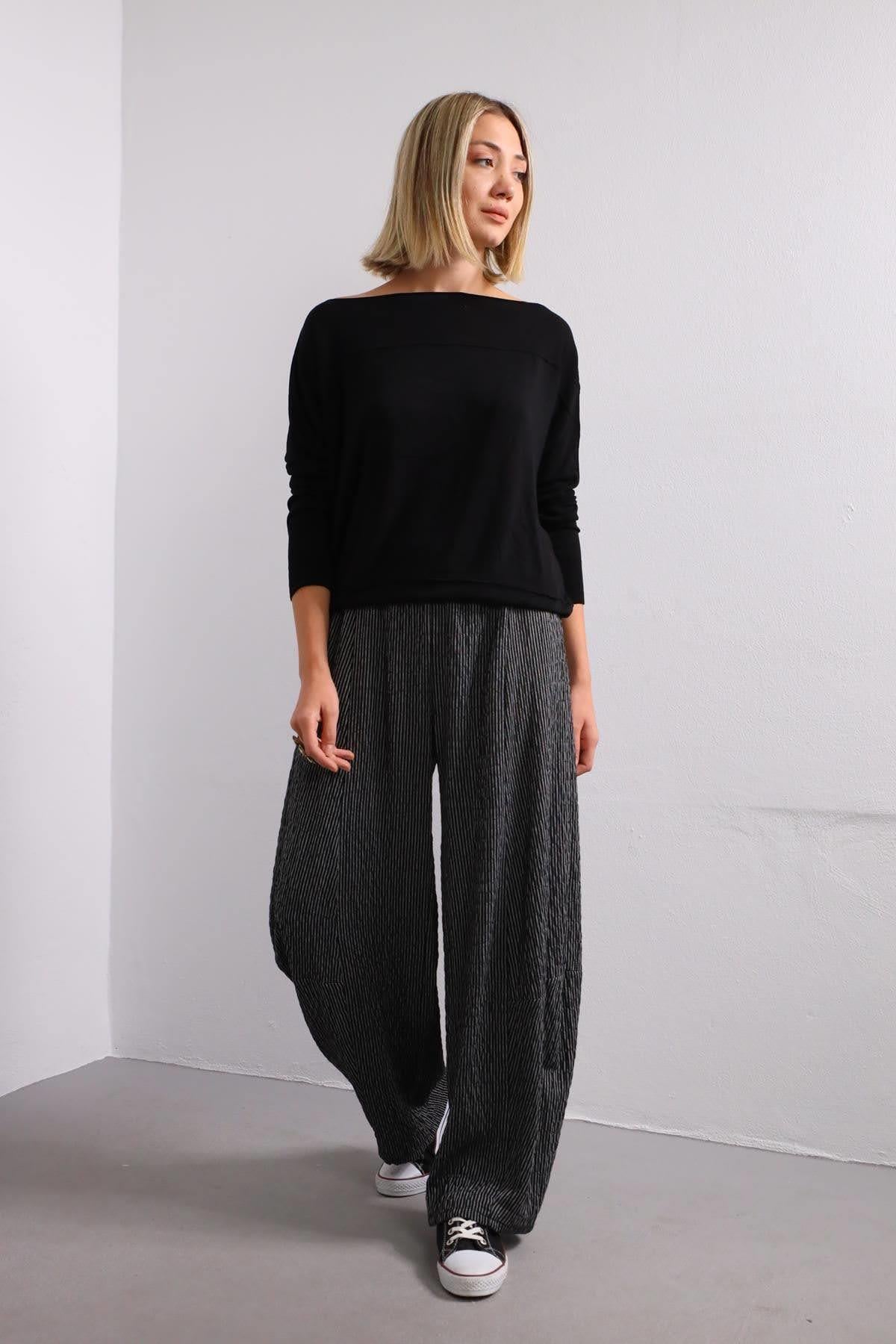 Siyah Çizgili Pantolon - Şaman Butik - Bohem Giyim ve Aksesuar | Kadın & Erkek Siyah Çizgili Pantolon