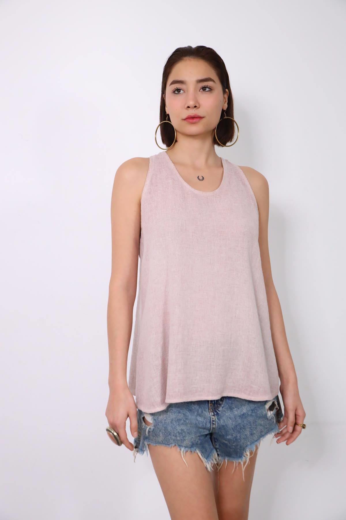 Pudra Pembe Sırtı Bağlamalı Askılı Bluz - Şaman Butik Pudra Pembe Sırtı Bağlamalı Askılı Bluz
