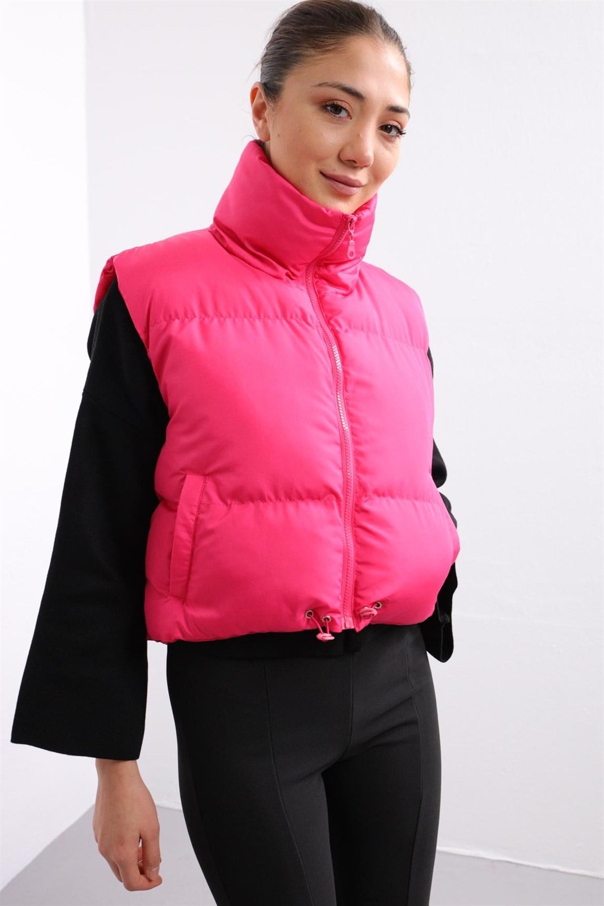 Pembe Lastik Detay Kısa Yelek - Şaman Butik - Bohem Giyim ve Aksesuar | Kadın & Erkek Pembe Lastik Detay Kısa Yelek