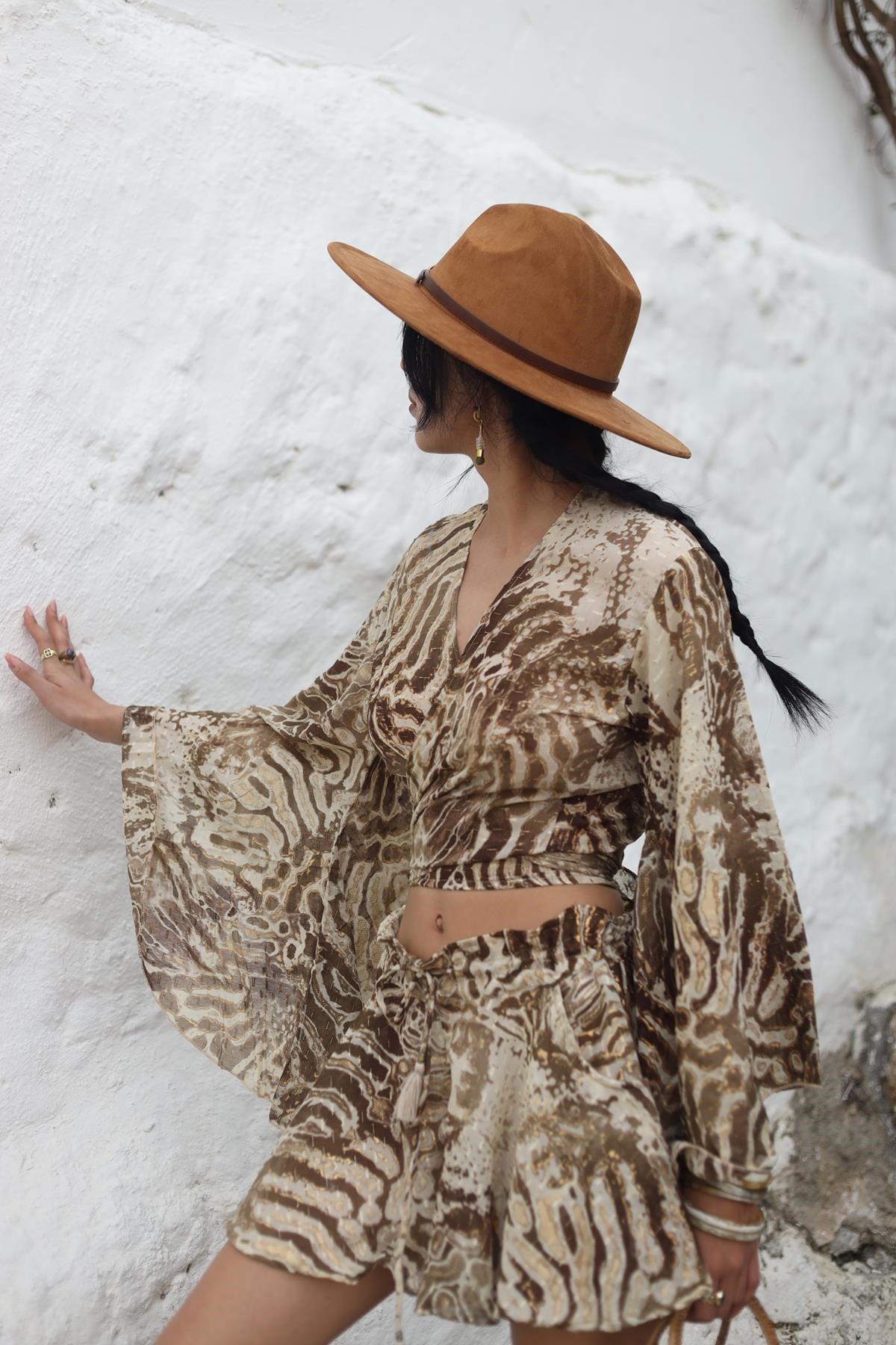 Vizon Rengi Pamuklu Yarasa Kol Bolero