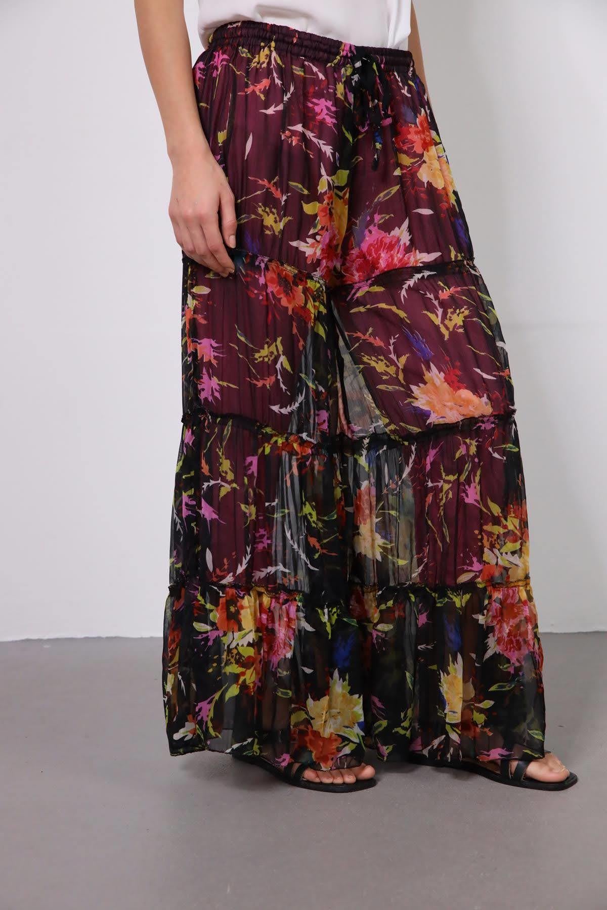 Siyah Çiçekli Şifon Pantolon - Şaman Butik - Bohem Giyim ve Aksesuar | Kadın & Erkek Siyah Çiçekli Şifon Pantolon