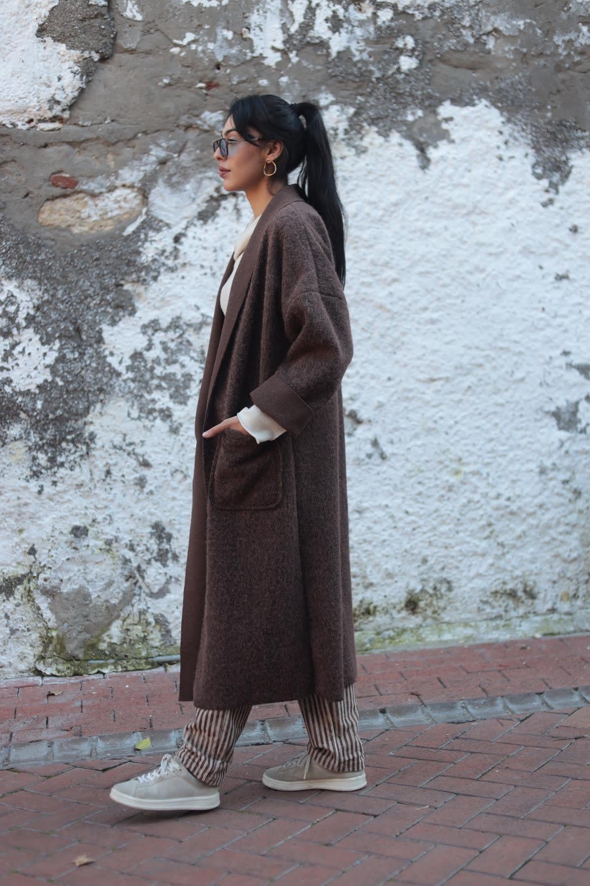 Kahverengi Şardonlu Keçe Kaban