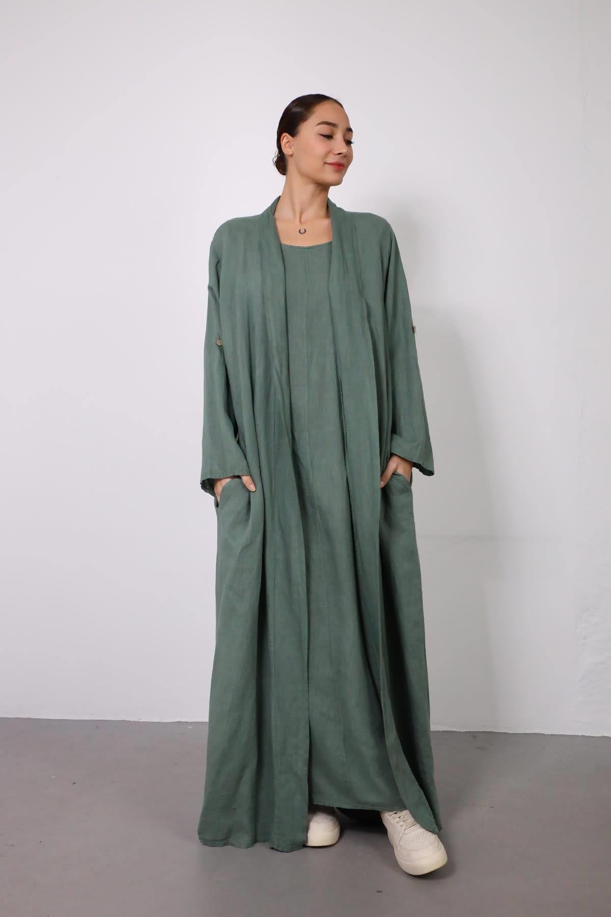  Haki Kolu Apoletli Kaftan