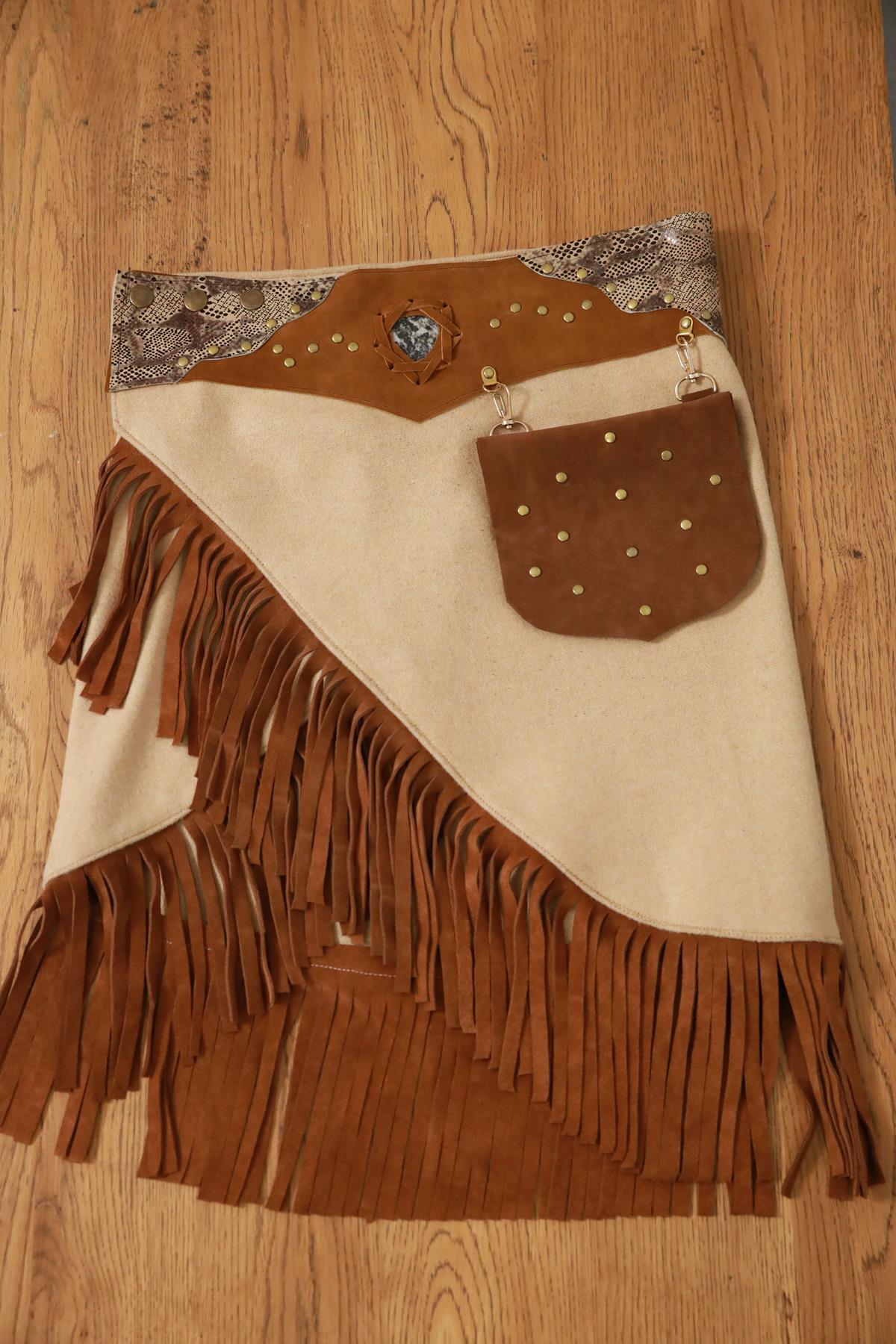 Light Brown Stone and Suede Detailed Skirt