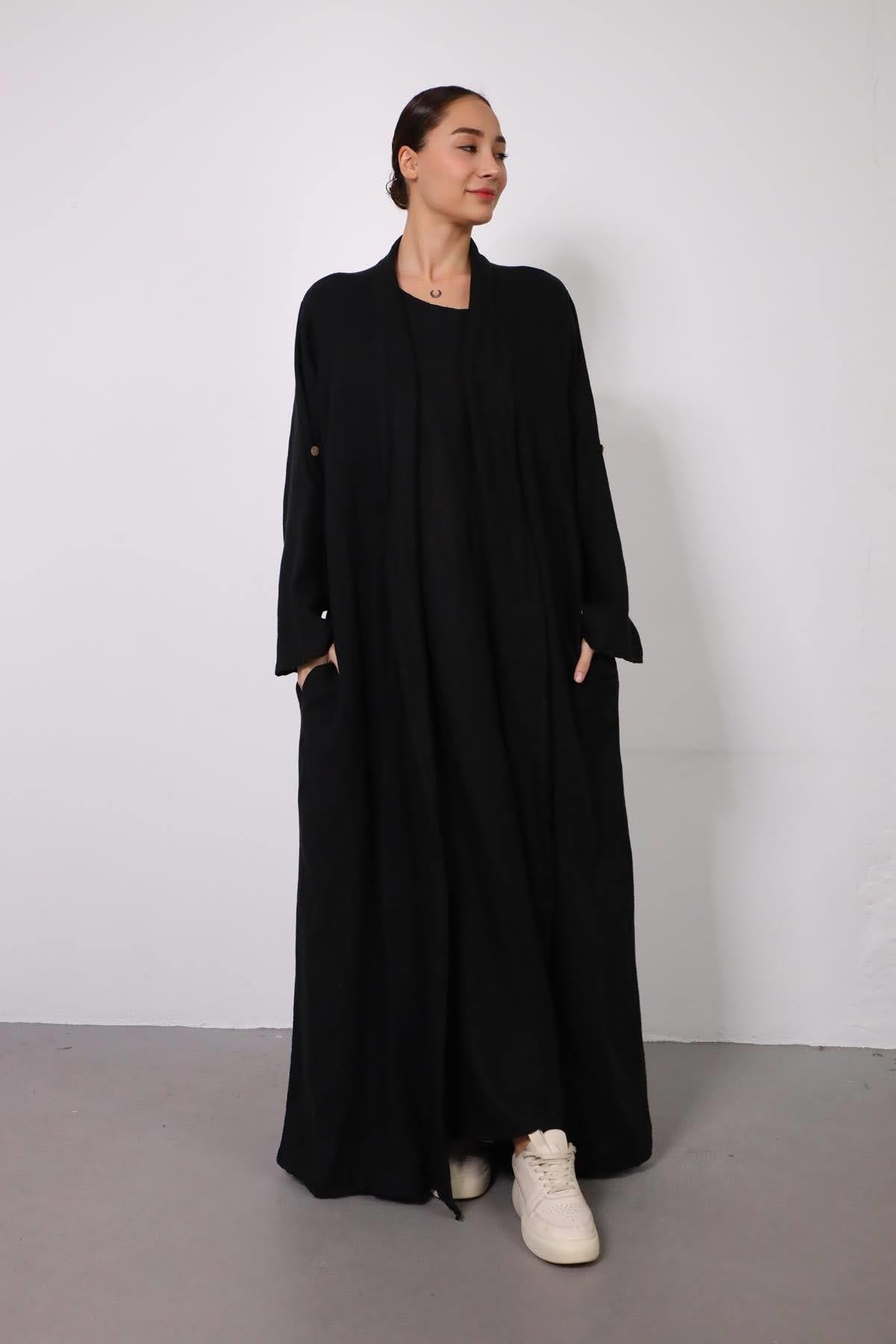  Siyah Kolu Apoletli Kaftan