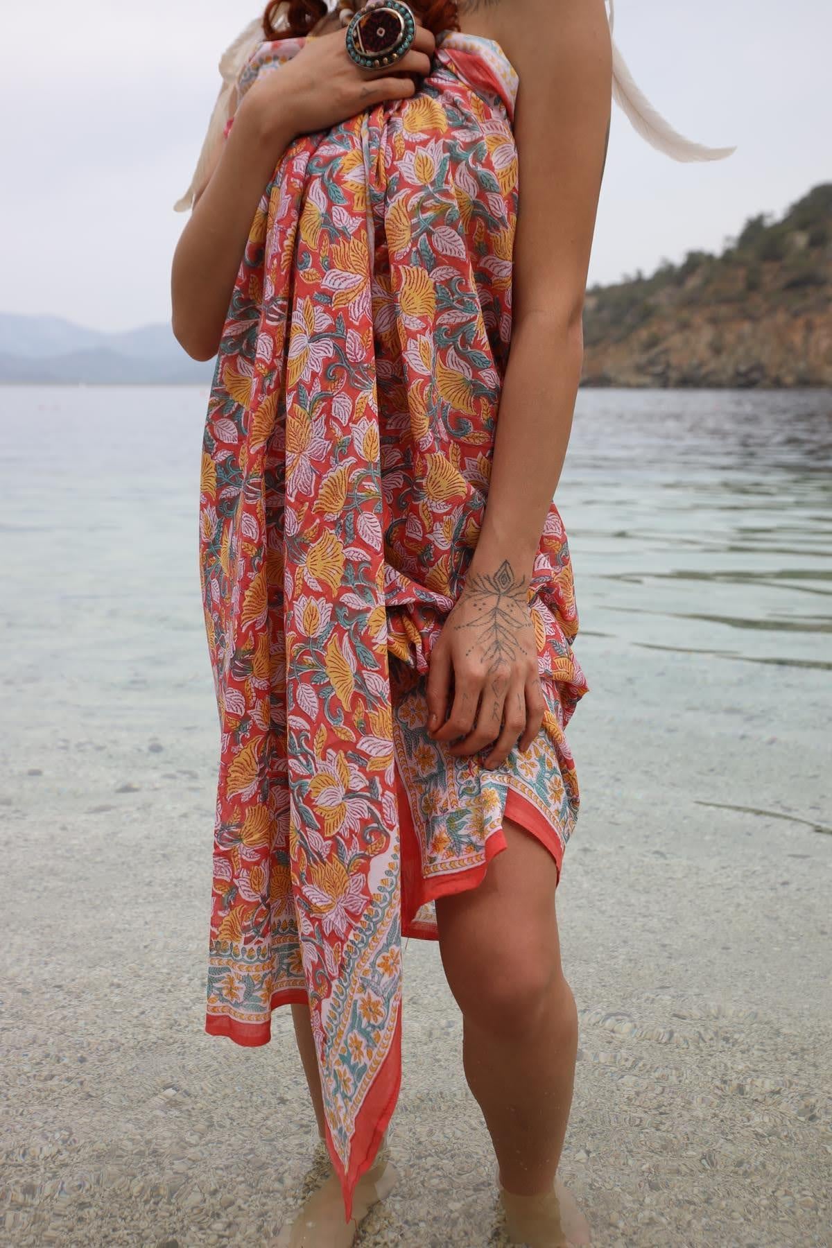  Coral Color Patterned Authentic Shawl