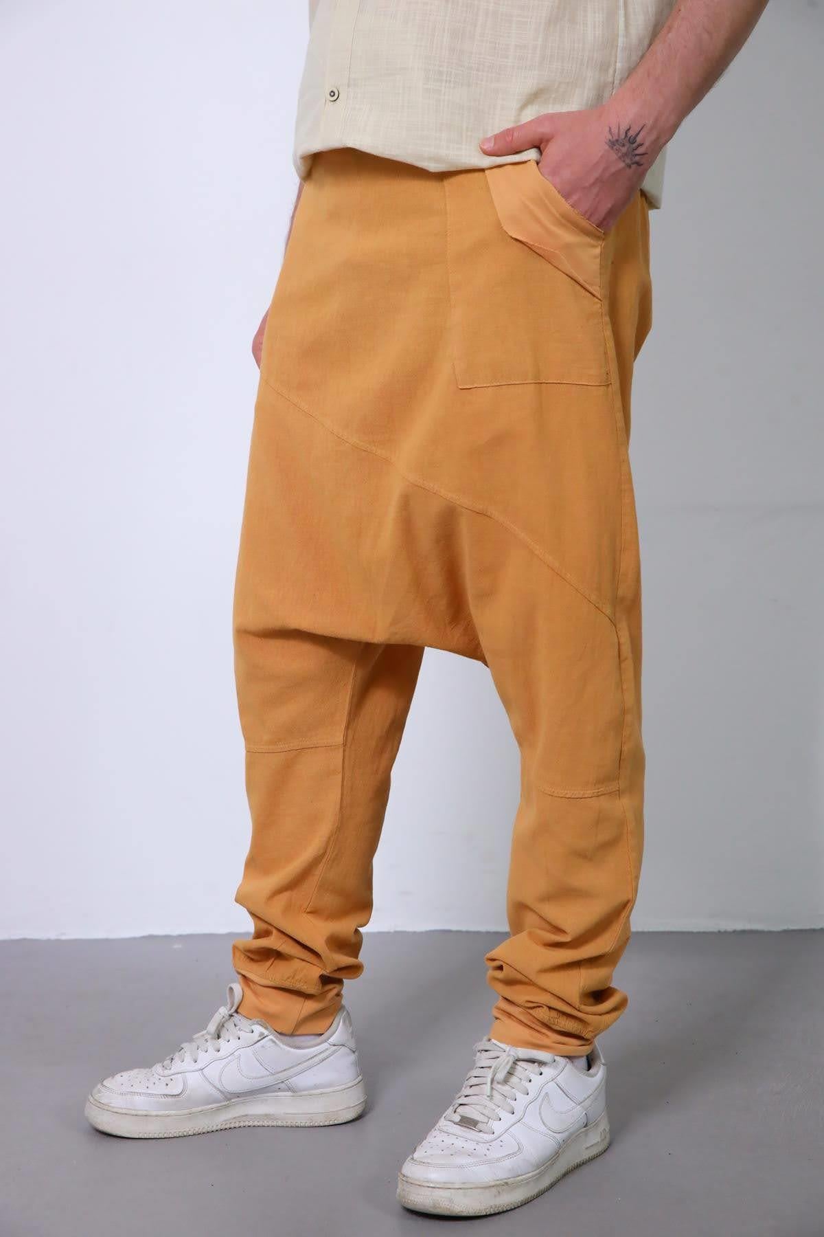 Hardal Rengi Dikiş Detaylı Raj Şalvar - Şaman Butik Hardal Rengi Dikiş Detaylı Raj Şalvar