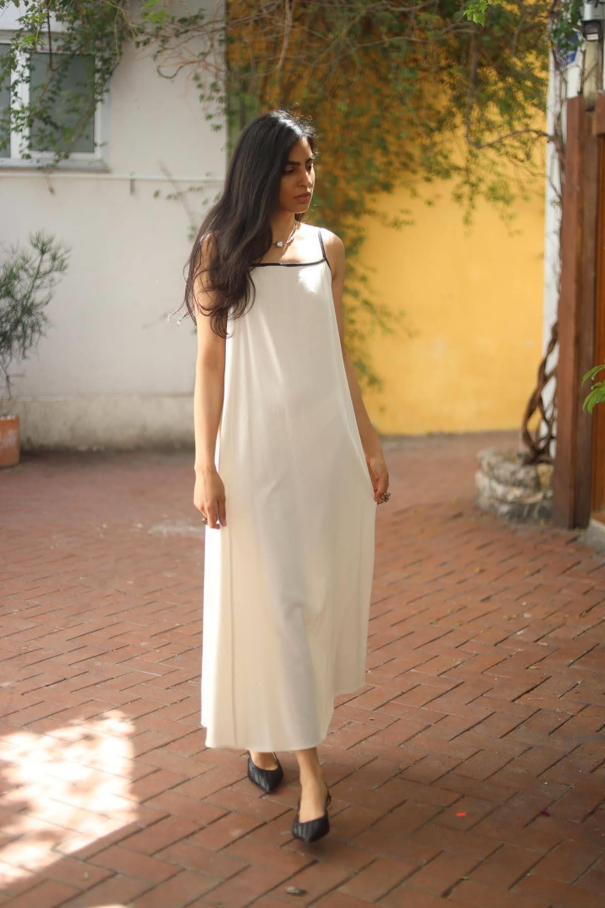 Cream Color Back Tie Strappy Dress