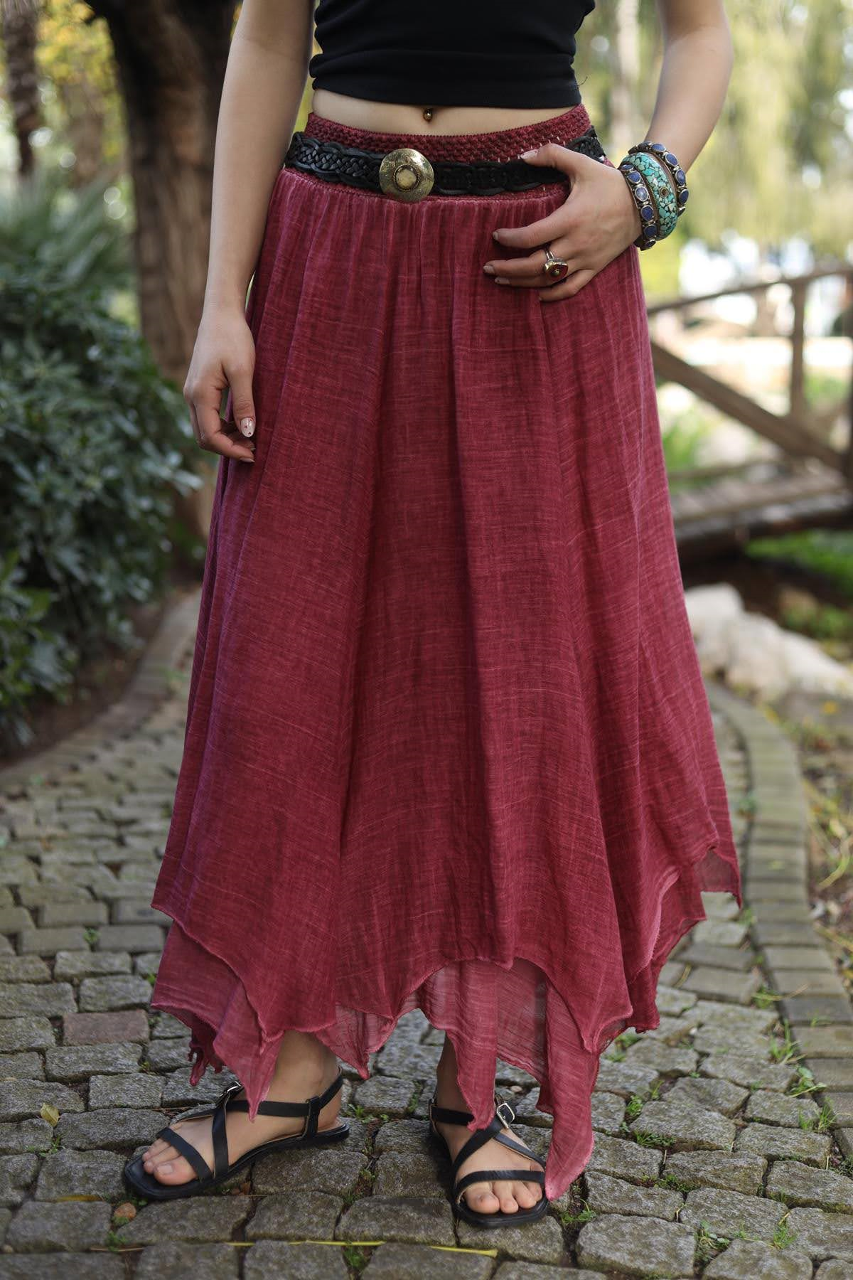 Gül Kurusu Beli Gipeli Asimetrik Kesim Etek