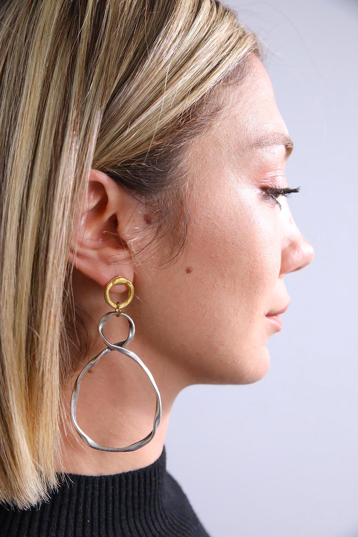 Gümüş Kaplama Halka Tasarım Küpe - Şaman Butik Gümüş Kaplama Halka Tasarım Küpe