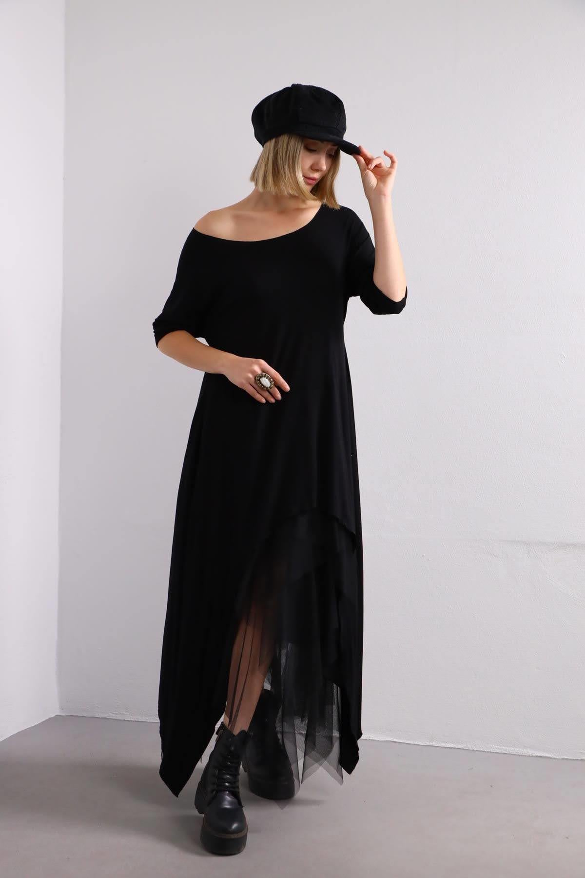 Siyah Önü Kısa Arkası Uzun Tunik - Şaman Butik Siyah Önü Kısa Arkası Uzun Tunik