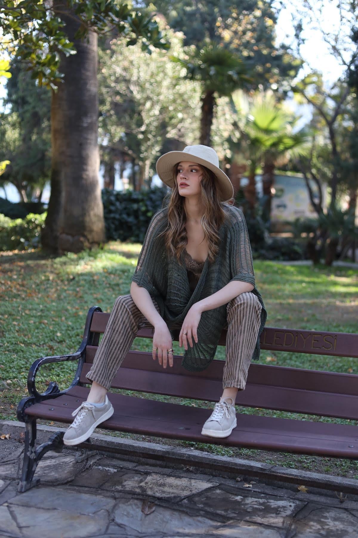 Haki Önü Çapraz Merserize Bluz