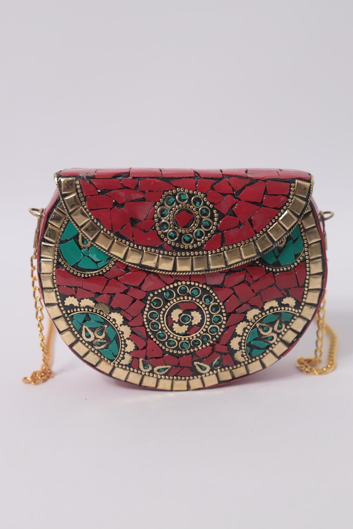 Kırmızı Taşlı Özel Tasarım Zarif Çanta