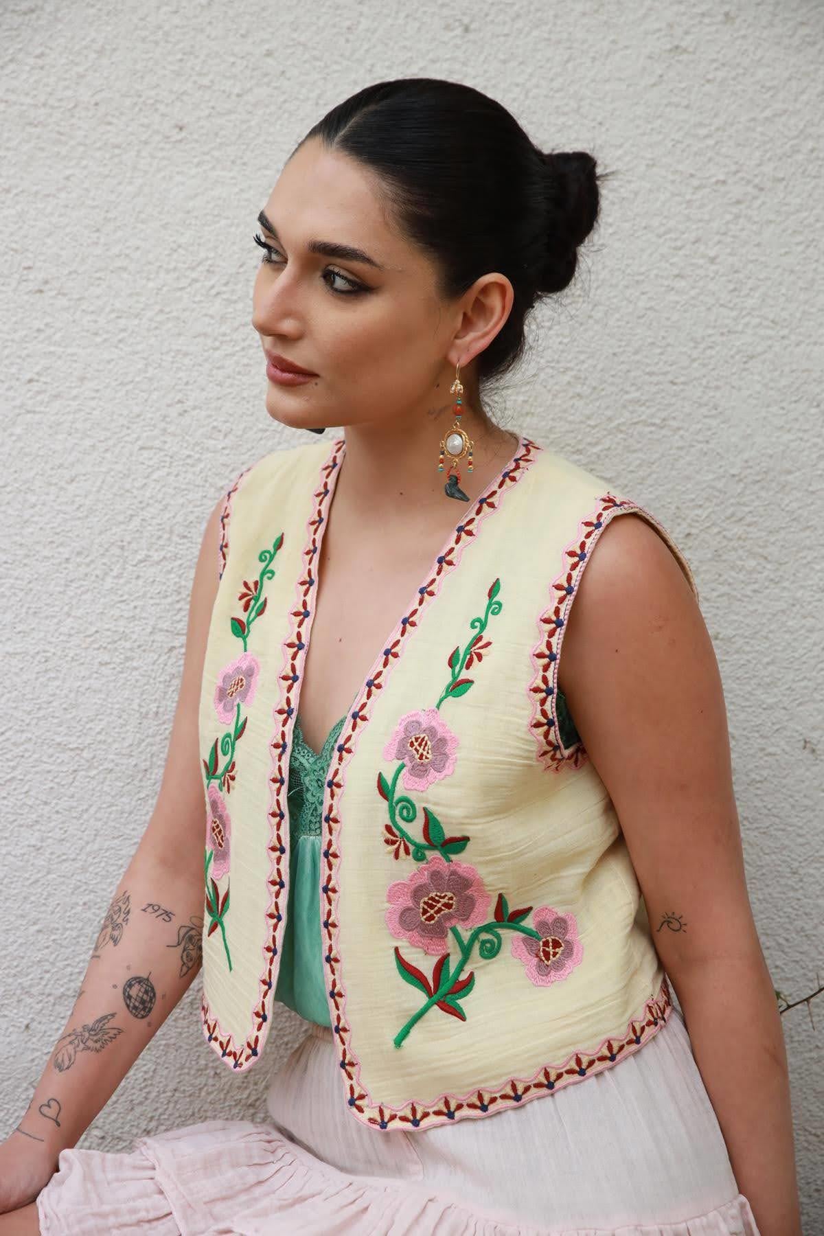 Cream Color Embroidered Vest
