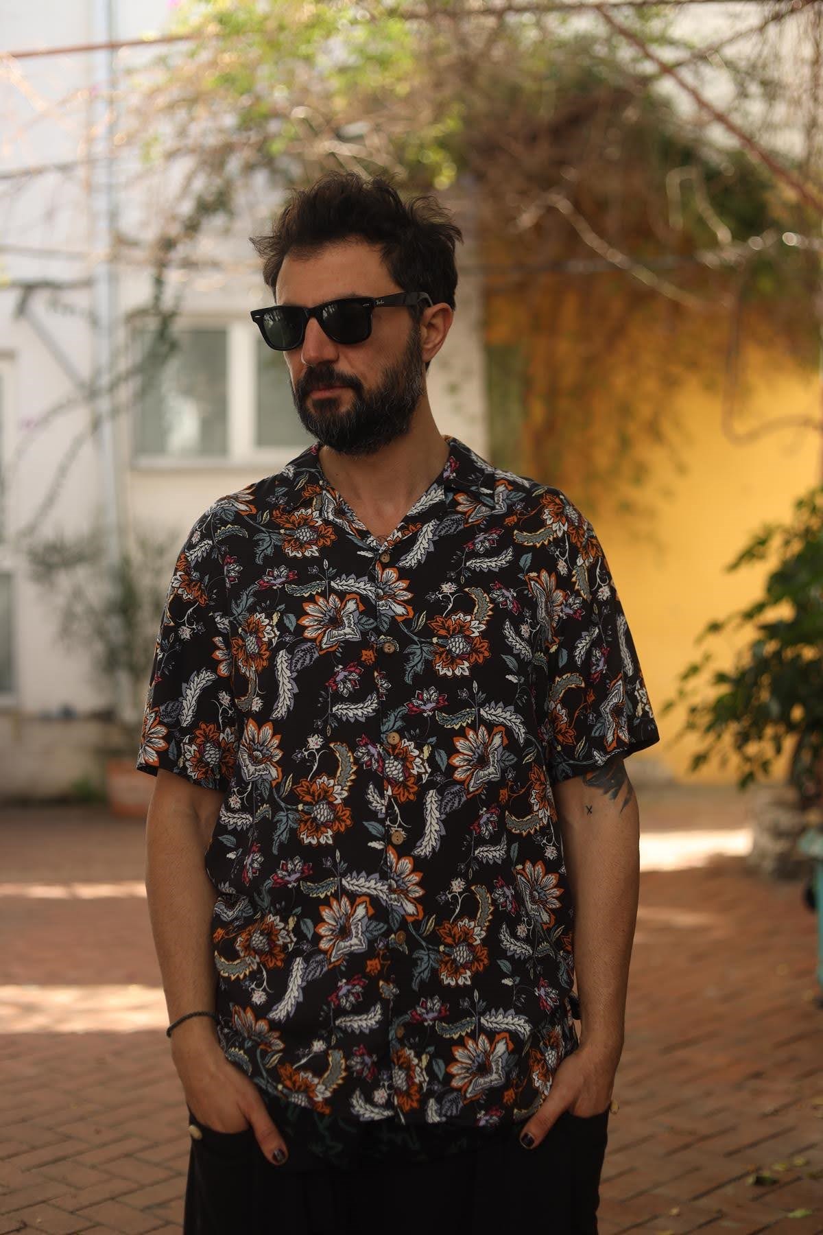 Black Floral Pattern Shirt