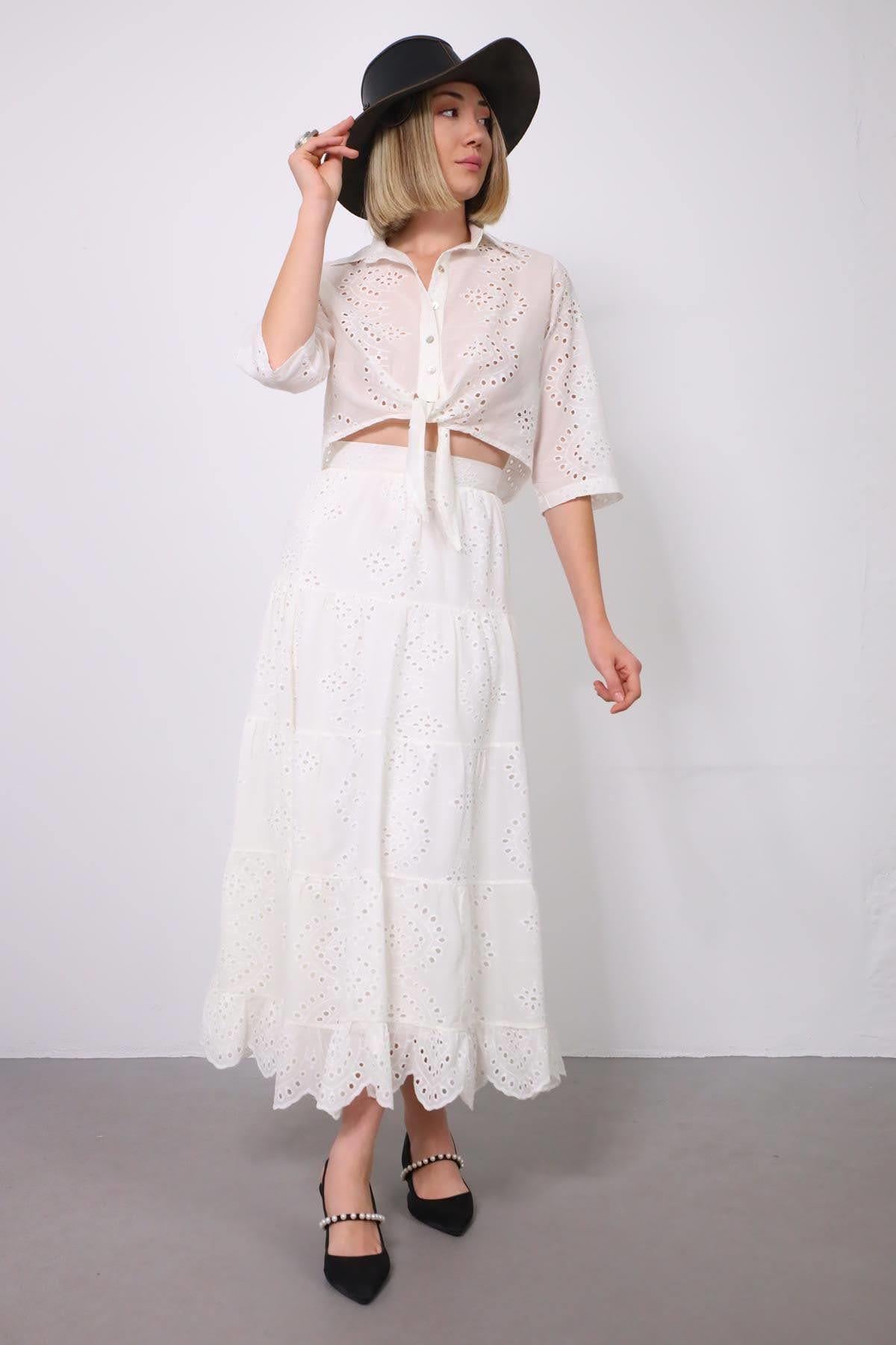 Beyaz Güpürlü Bohem Etek Takım - Şaman Butik - Bohem Giyim ve Aksesuar | Kadın & Erkek Beyaz Güpürlü Bohem Etek Takım