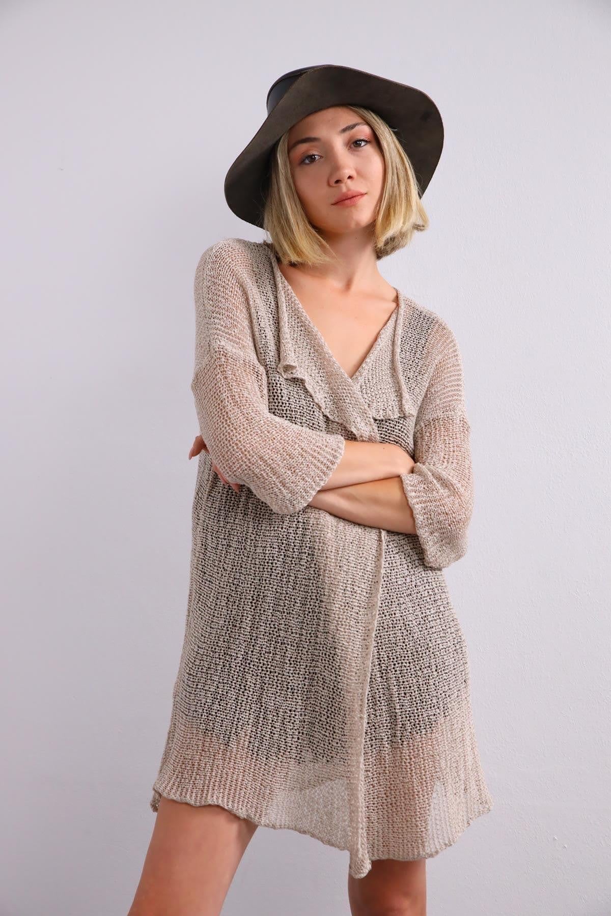 Krem Rengi Kısa Merserize Hırka