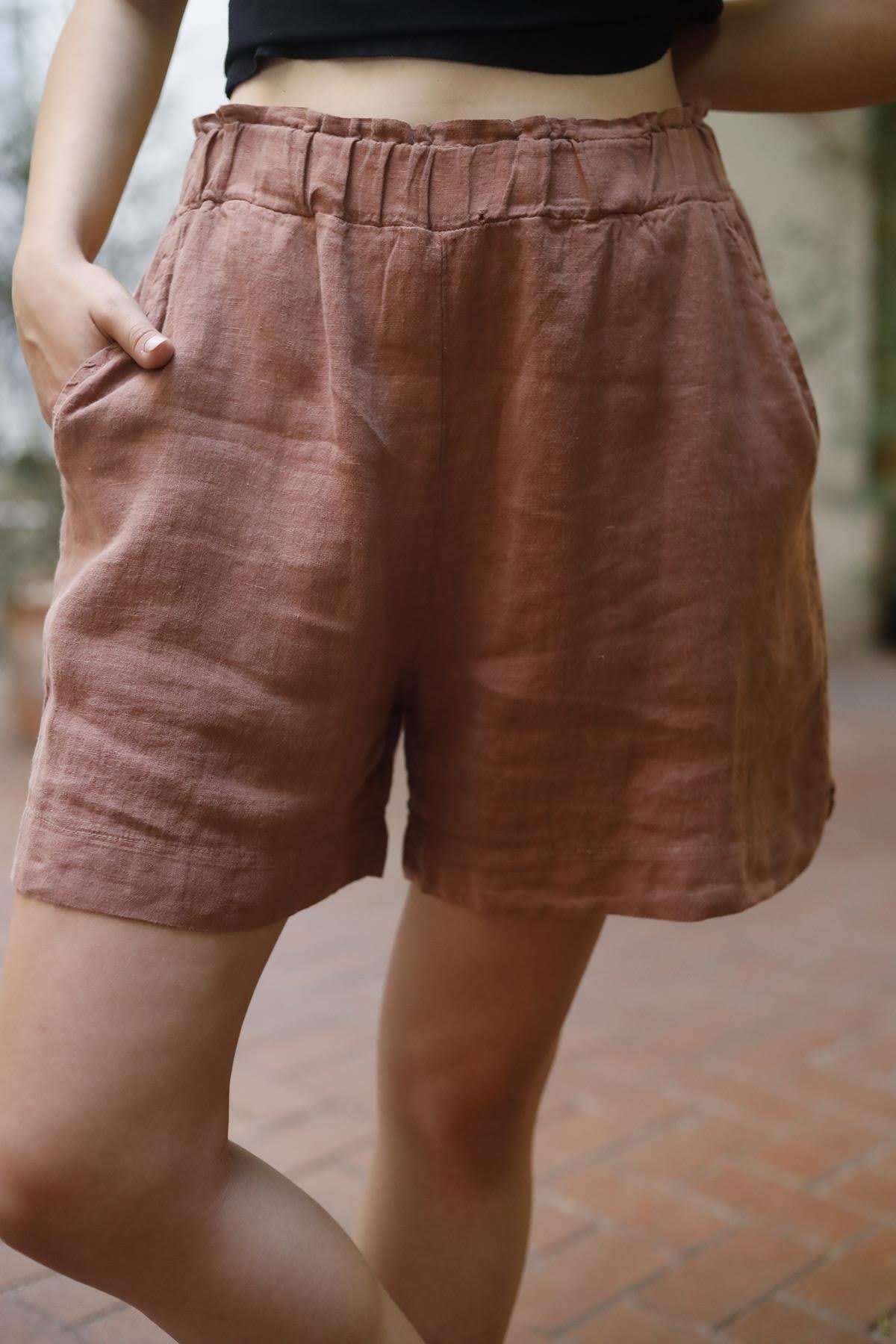 Dusty Rose Side Slit Linen Short