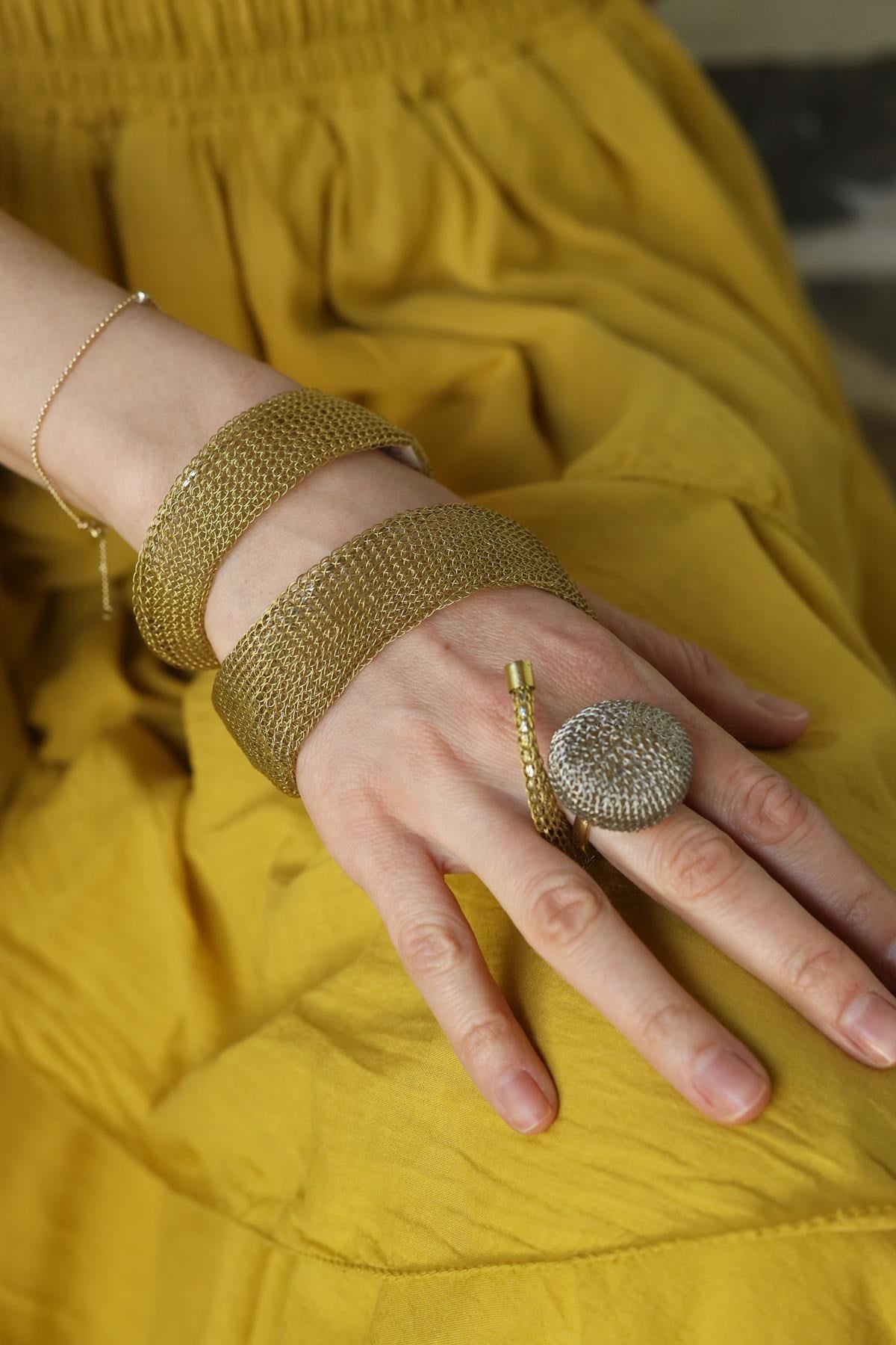 El Yapımı Örme Pirinç Yüzük