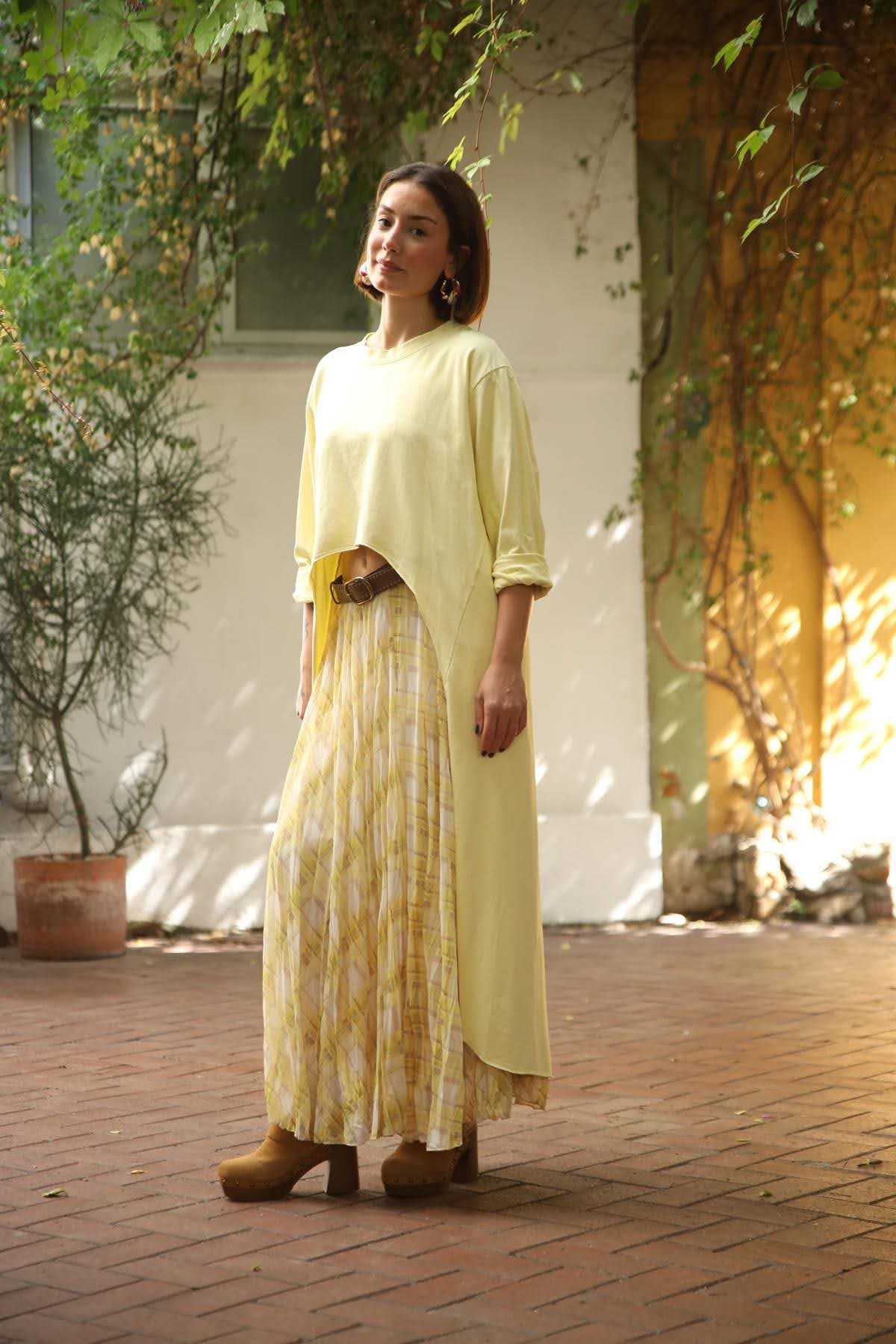 Butter Yellow Arkası Uzun Sweat Tunik