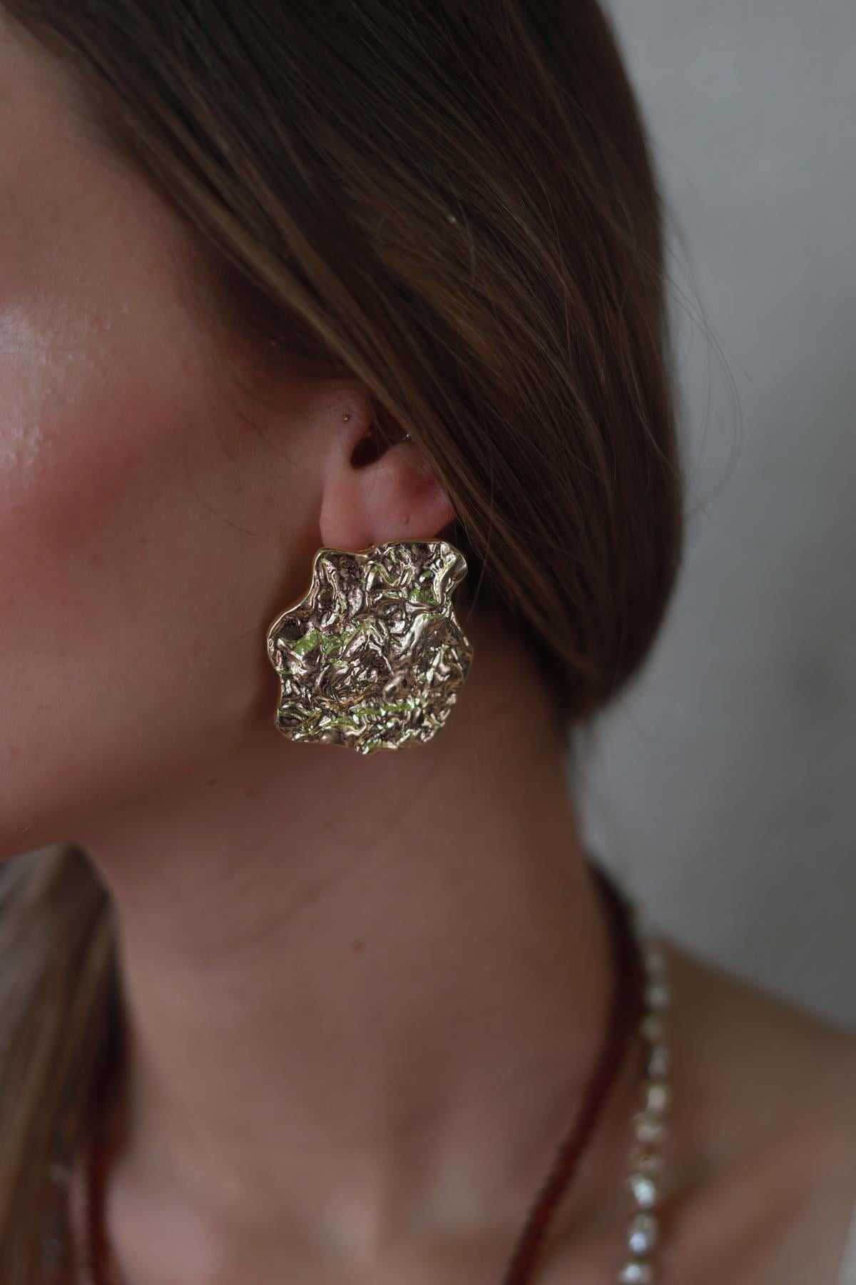 Textured Gold Plated Earrings