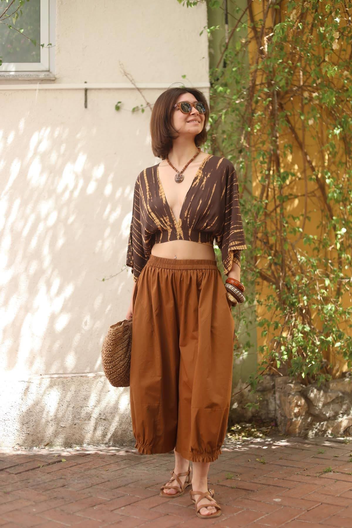 Brown Stitch Detailed Casual Pants