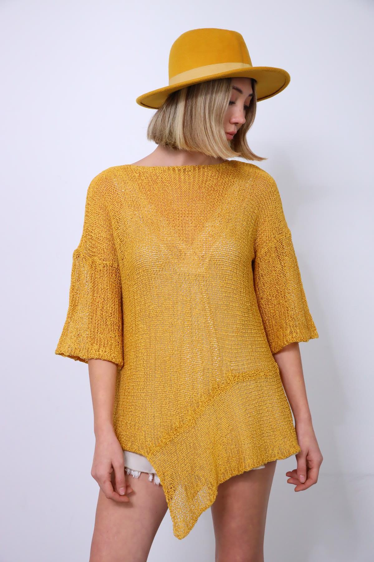 Saman Butik | Shop Online Yellow Asymmetric Design Mercerized Blouse
