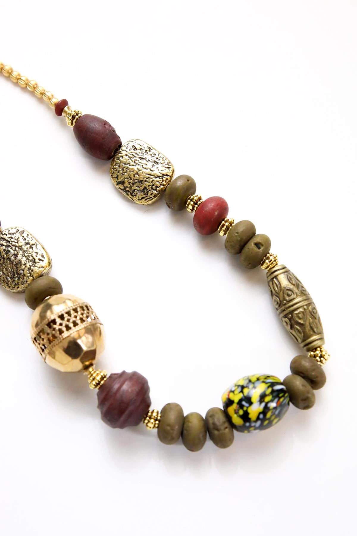 Kahverengi Taşlı Gold Detaylı Kolye - Şaman Butik Kahverengi Taşlı Gold Detaylı Kolye