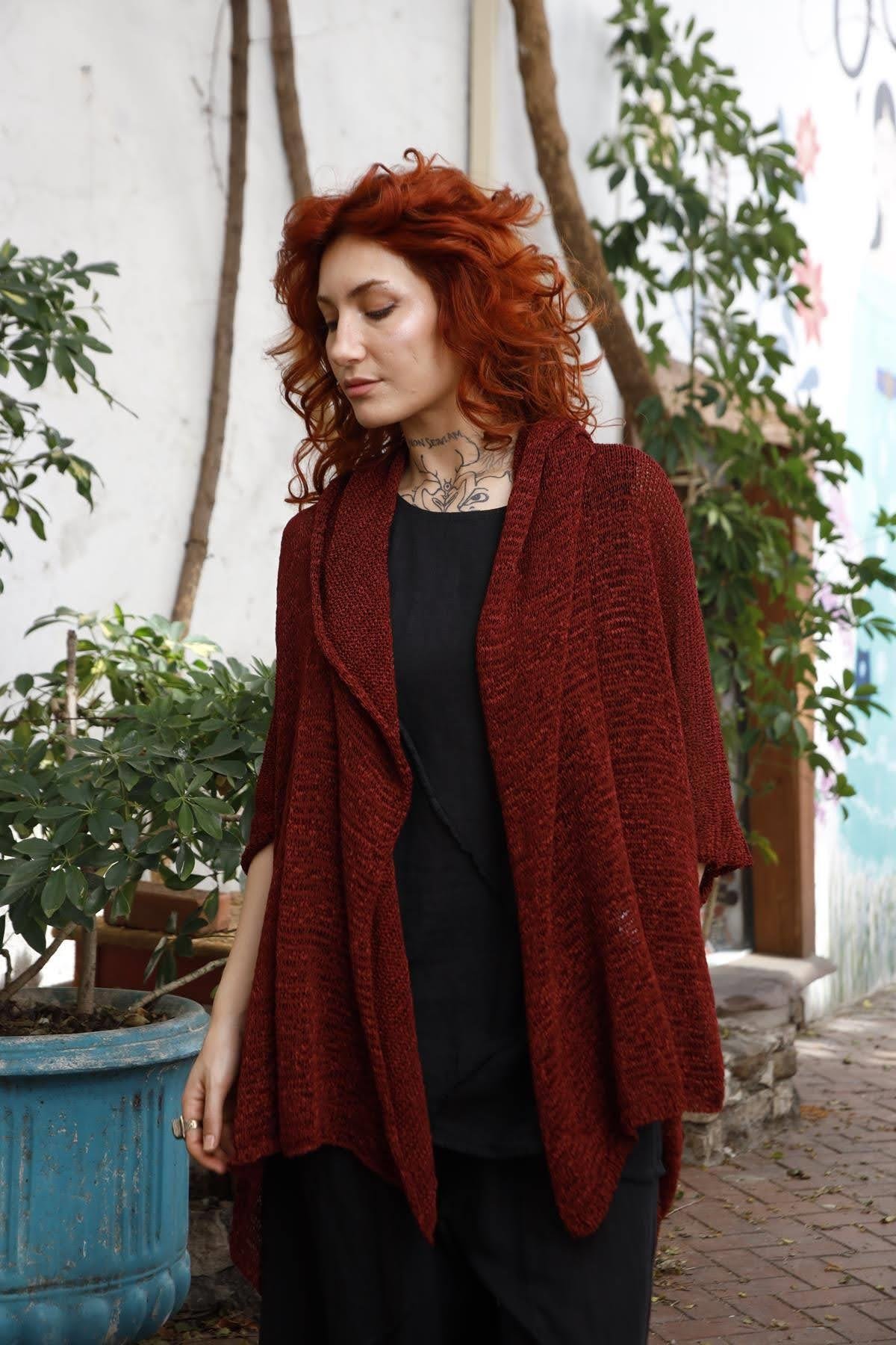 Burgundy Mercerized Hoodie Cardigan