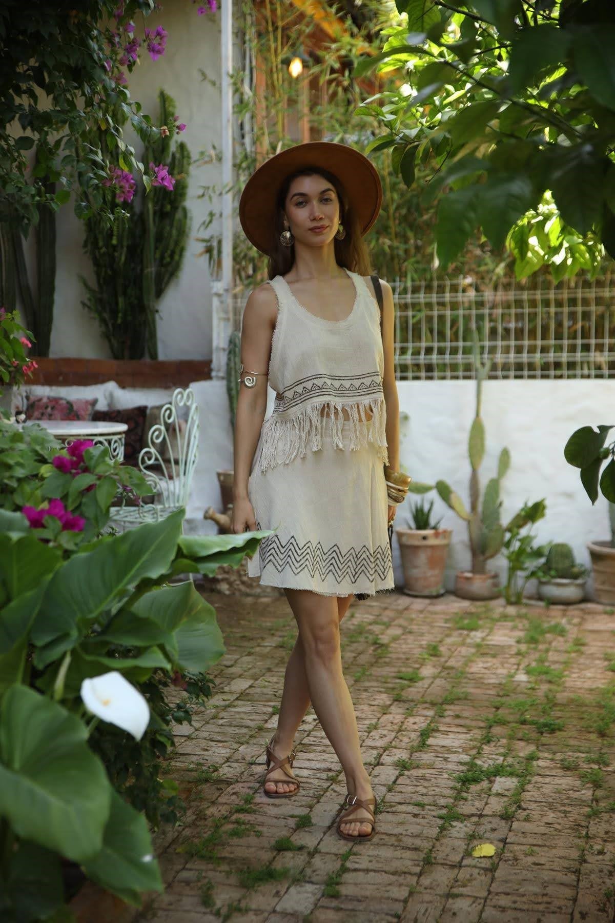 Cream Color Authentic Patterned Short Wrap Skirt