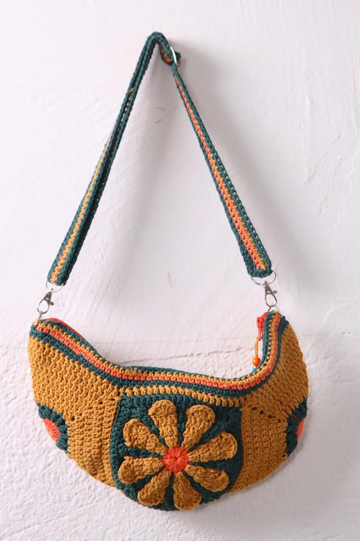 Hardal Rengi Örme Bel Çantası - Şaman Butik Hardal Rengi Örme Bel Çantası