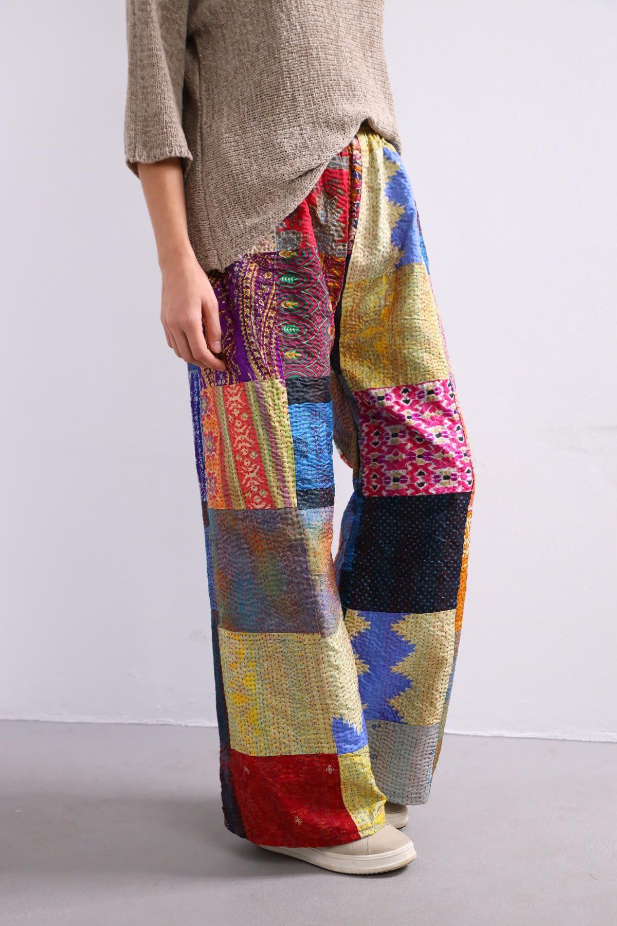  Renkli Patchwork Pantolon