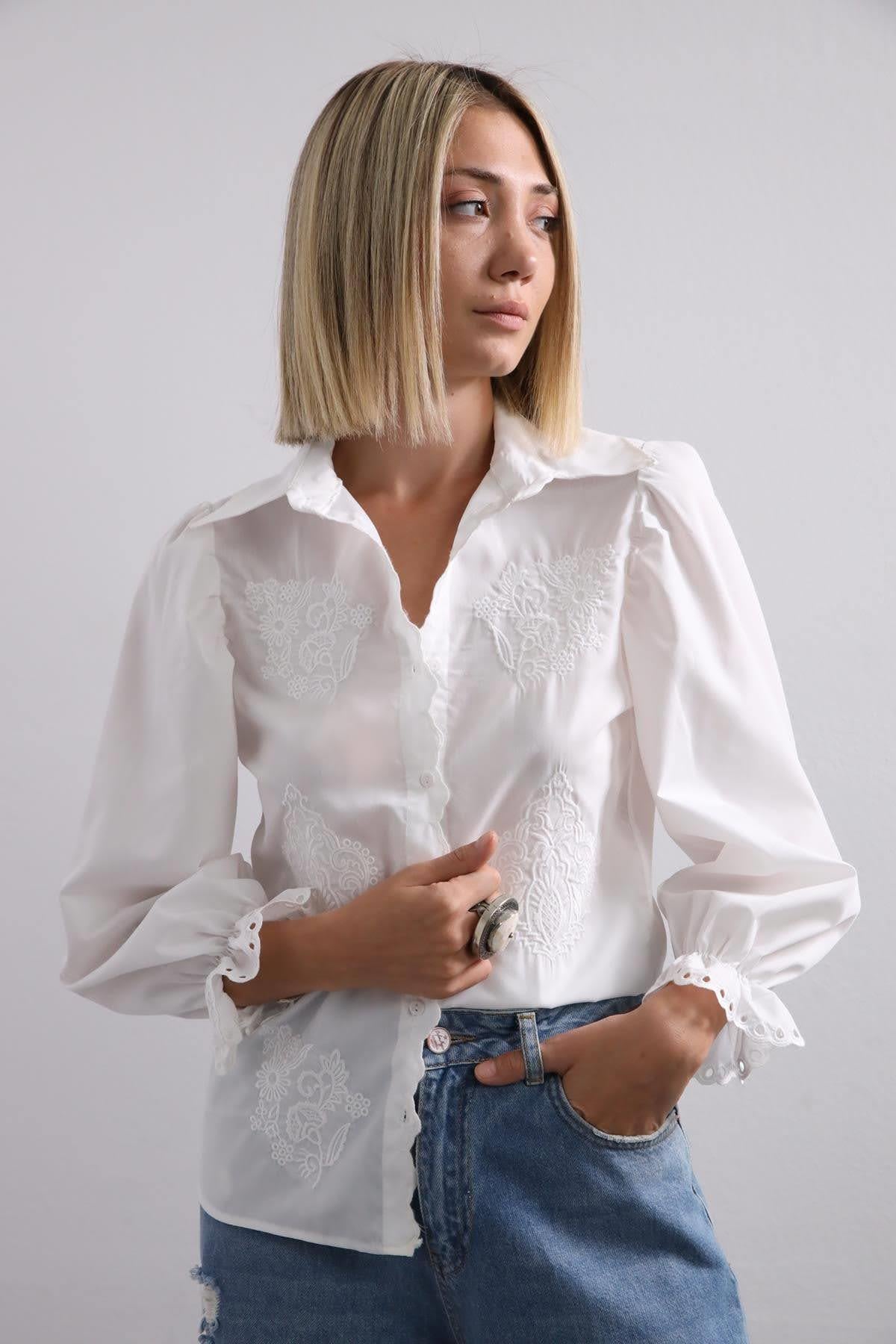 Beyaz Güpür Detaylı Vintage Gömlek - Şaman Butik - Bohem Giyim ve Aksesuar | Kadın & Erkek Beyaz Güpür Detaylı Vintage Gömlek