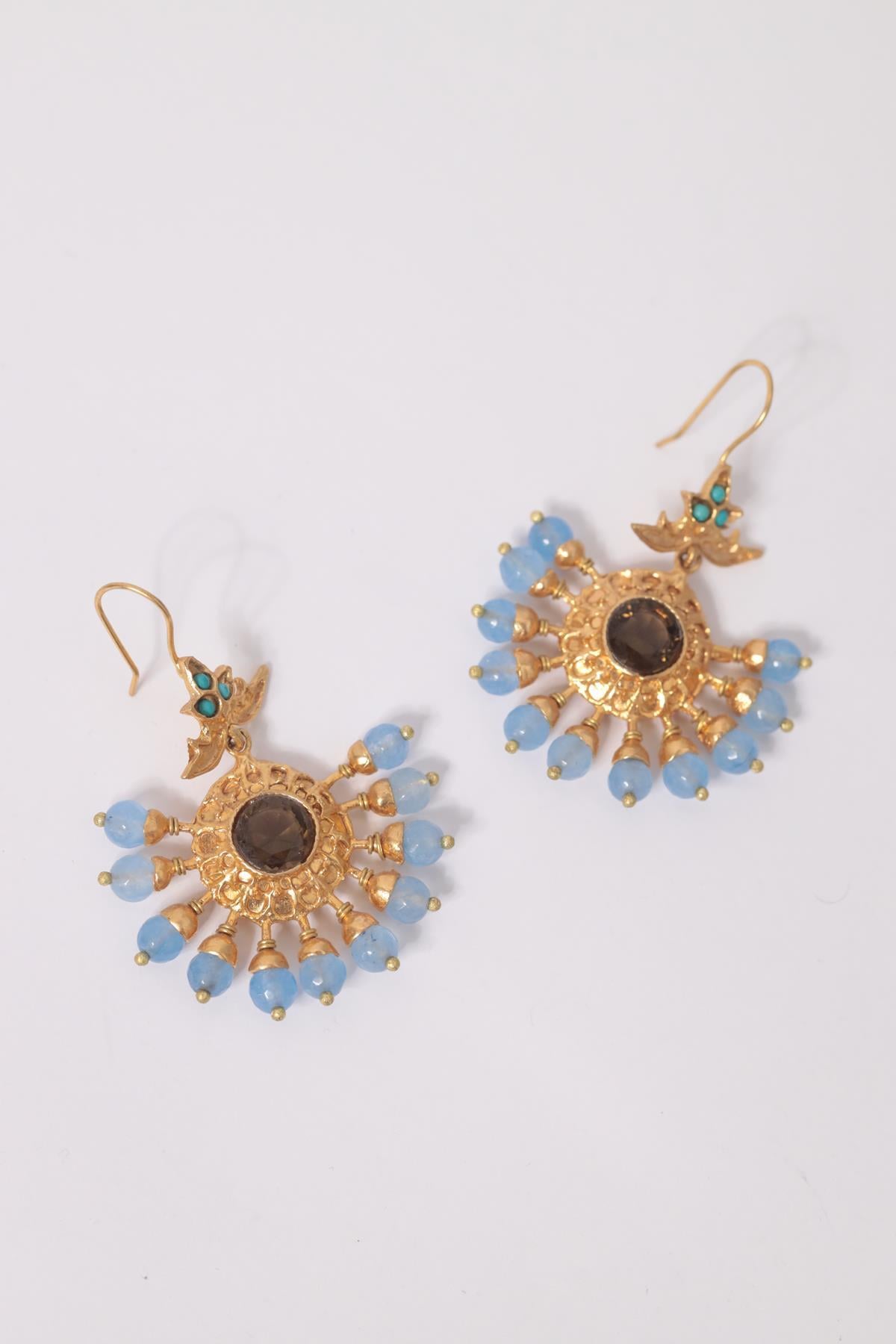 Doğal Taş Detaylı El Yapımı Bronz Küpe