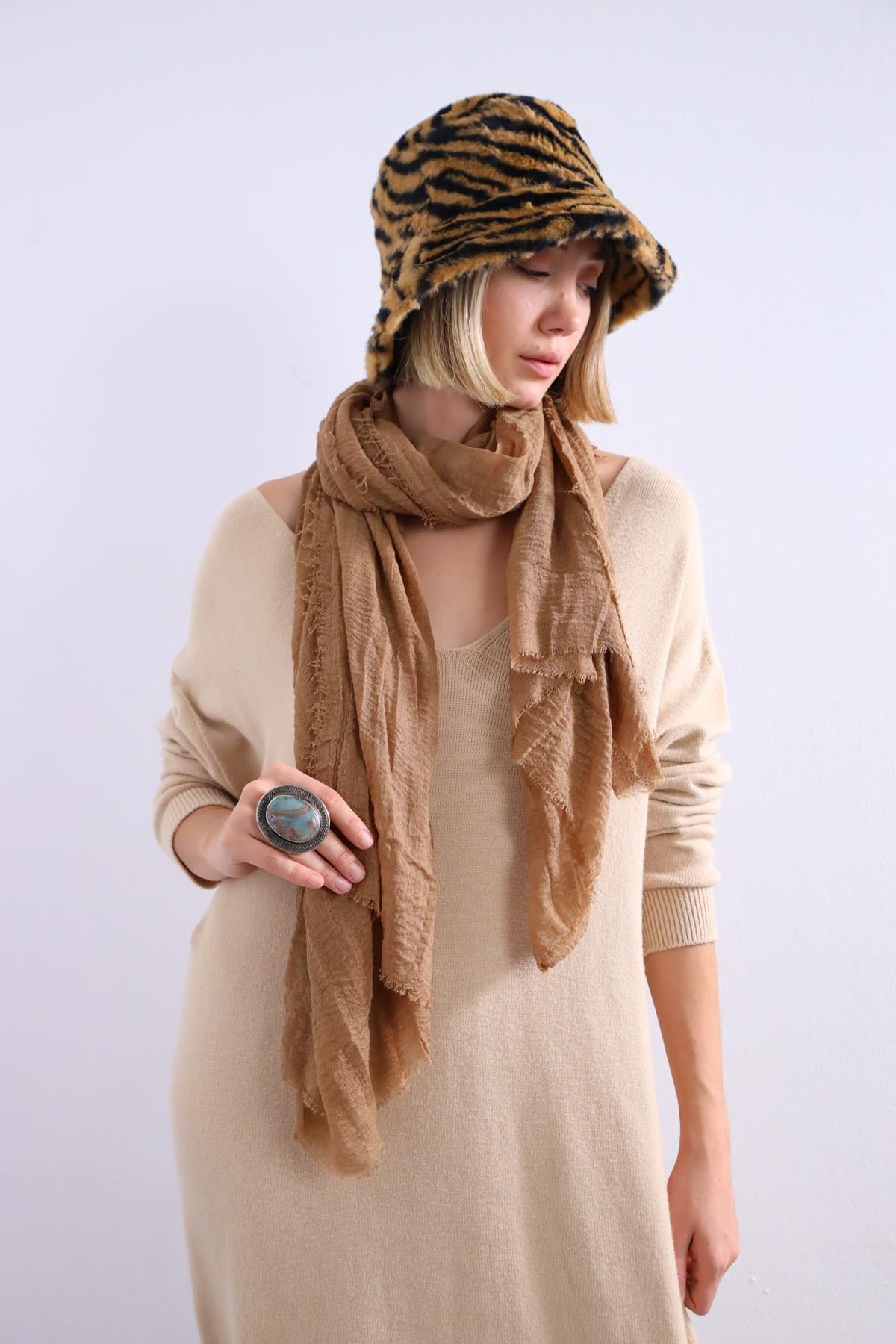 Kahverengi Pamuk Şal - Şaman Butik Kahverengi Pamuk Şal