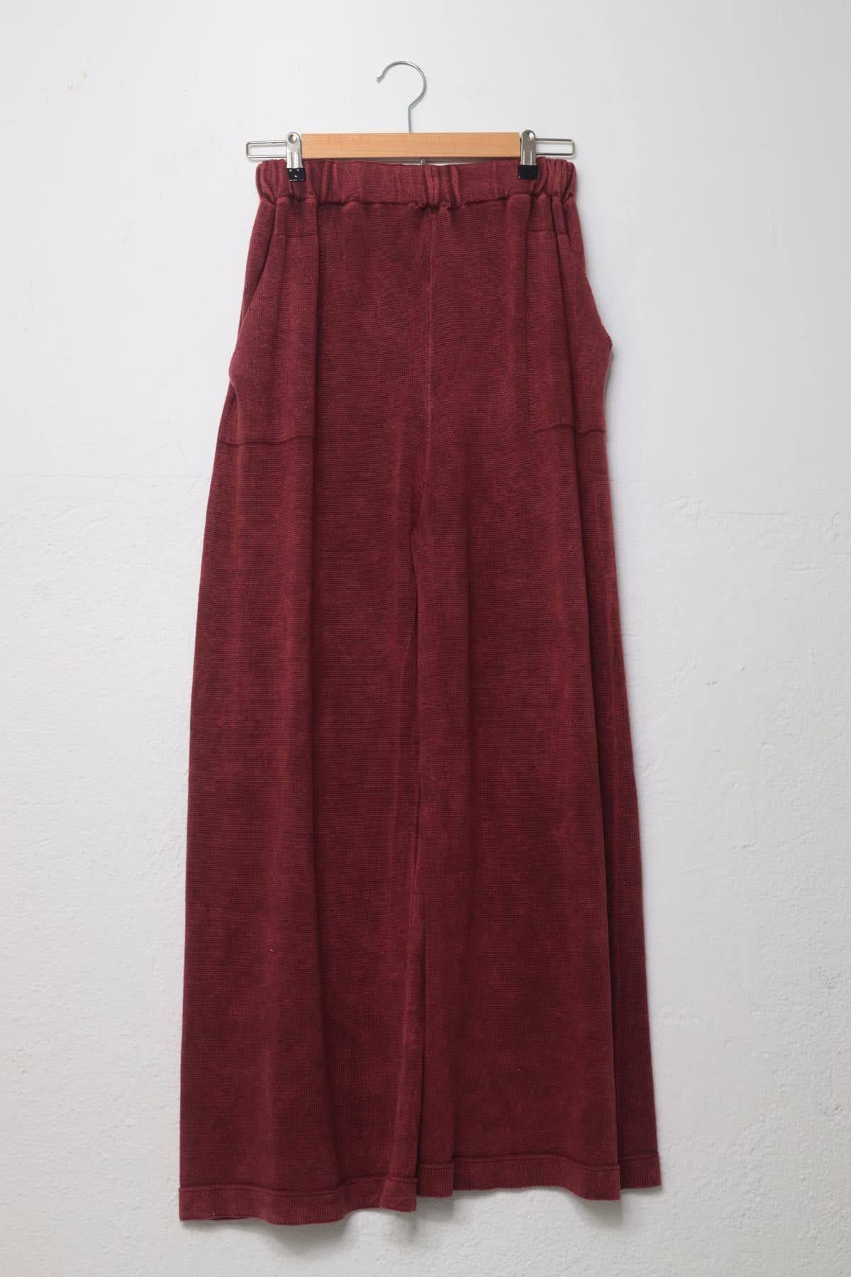 Bordo Geniş Paça Yıkamalı Triko Pantolon