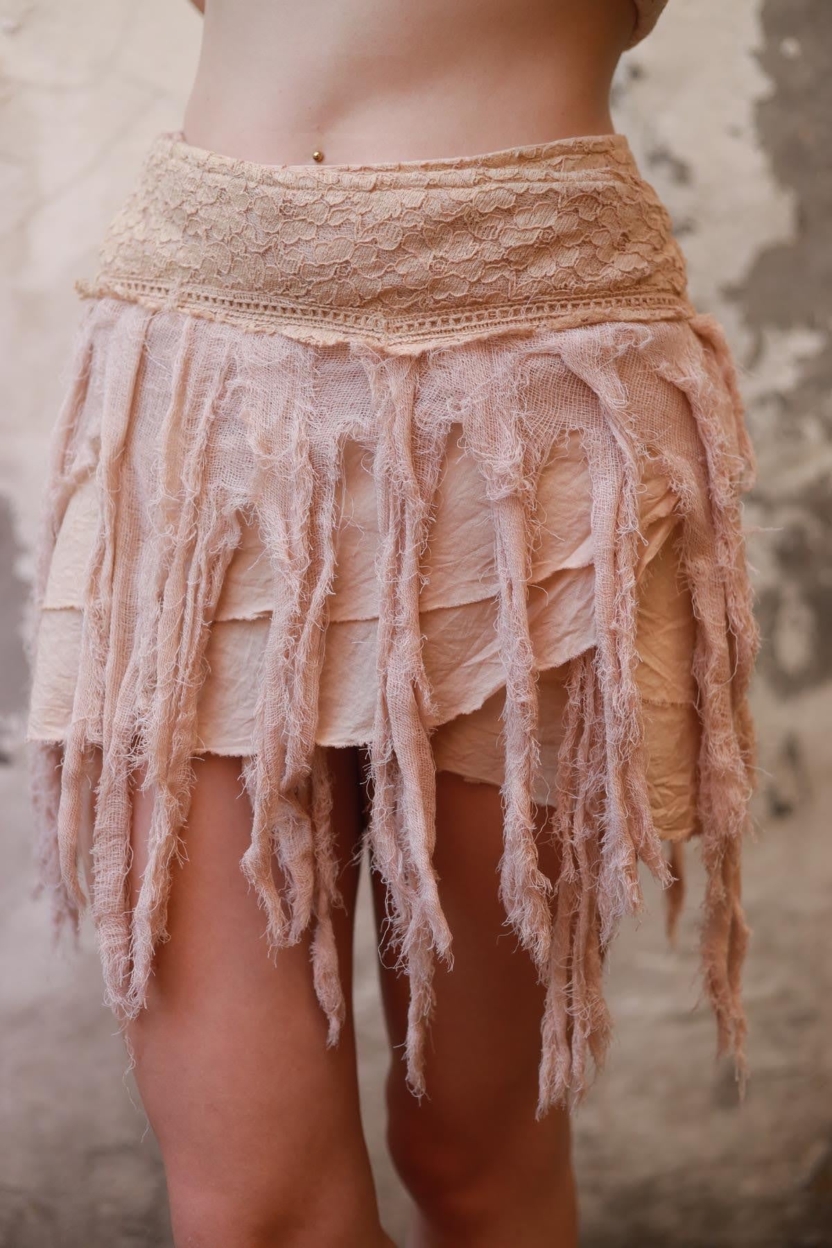 Powder Pink Lace Detail Tasseled Wrap Skirt