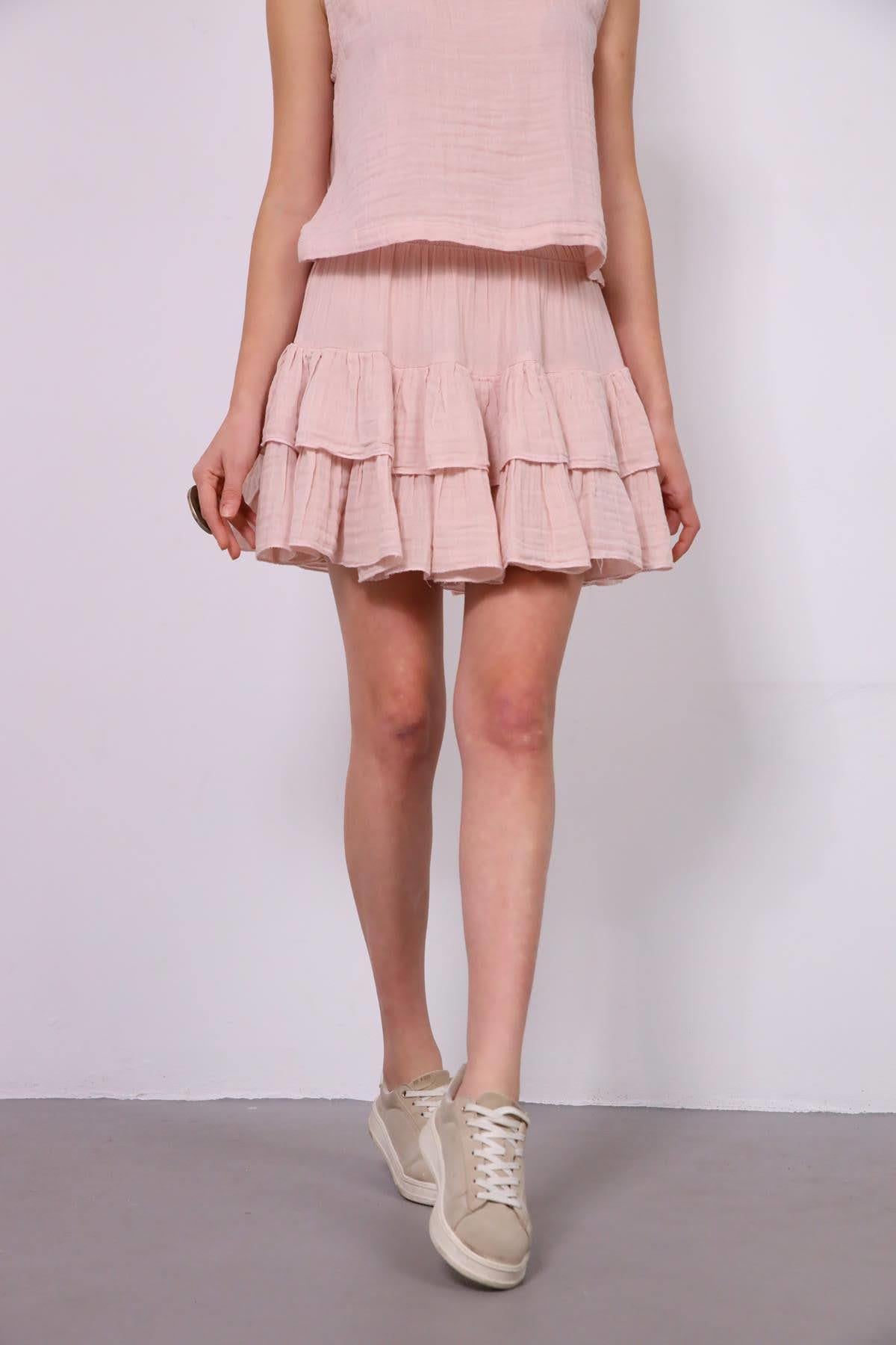 Pudra Pembe Kat Kat Mini Etek - Şaman Butik Pudra Pembe Kat Kat Mini Etek