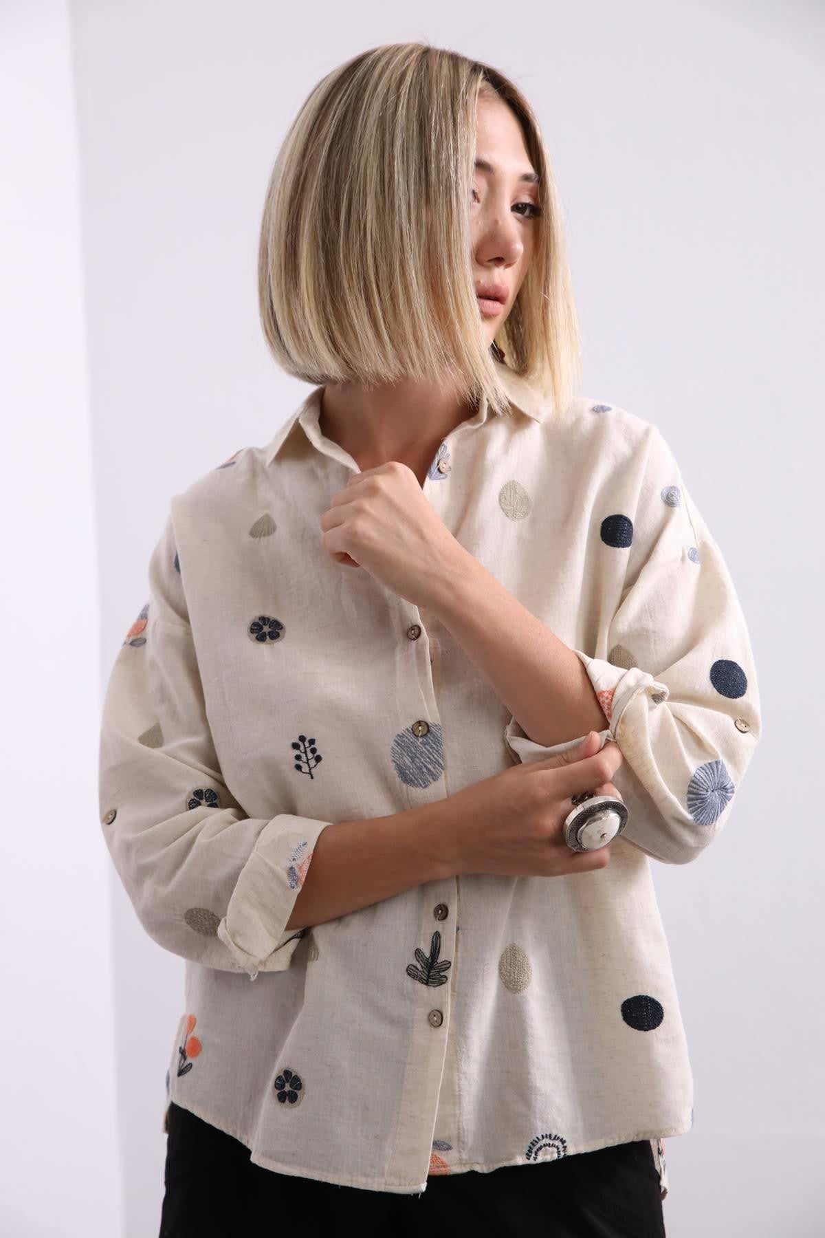 Bej Desenli Gömlek - Şaman Butik - Bohem Giyim ve Aksesuar | Kadın & Erkek Bej Desenli Gömlek