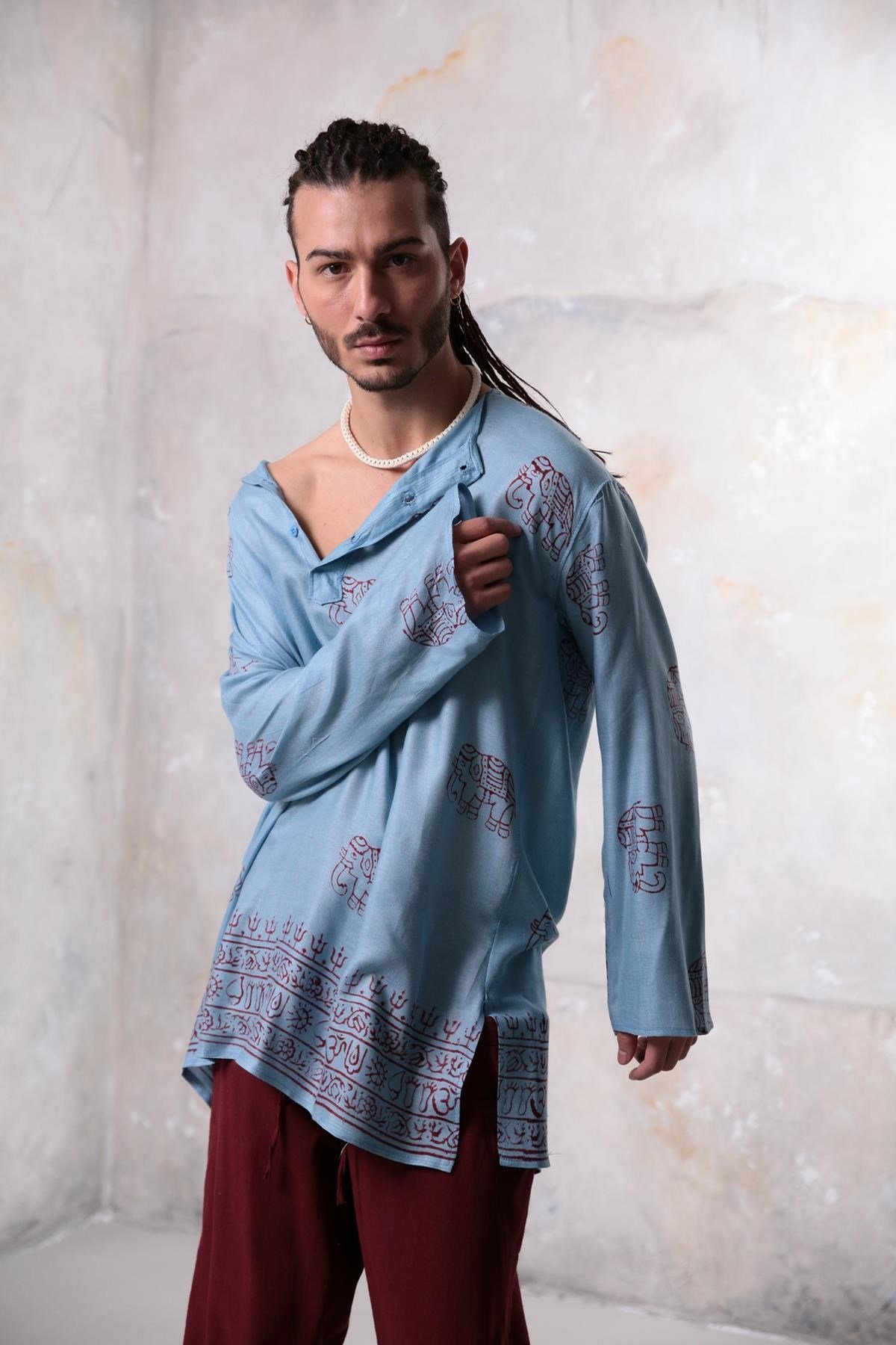 Turkuaz Filli Gömlek - Şaman Butik Turkuaz Filli Gömlek